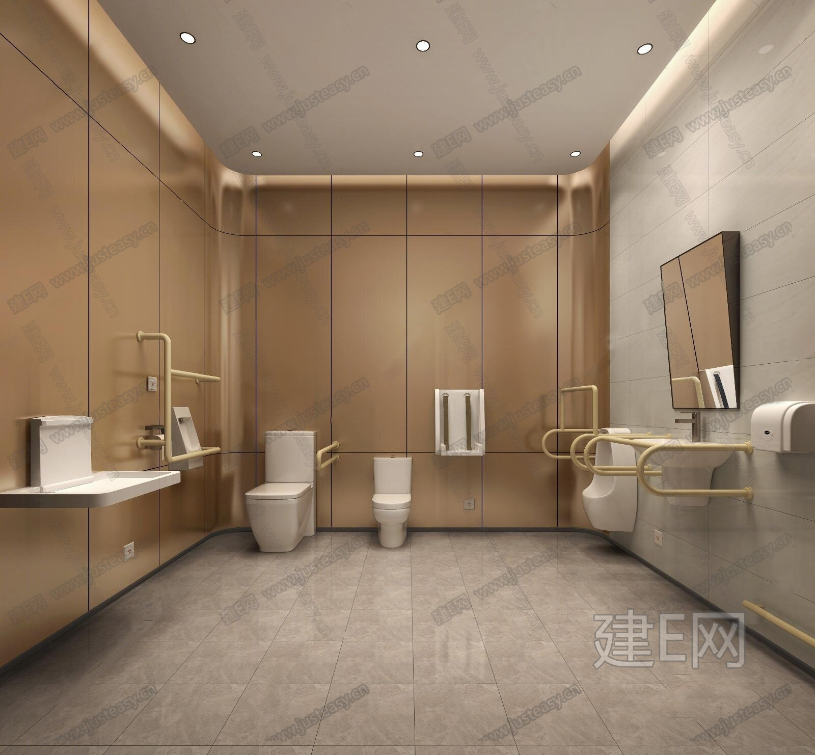 现代无障碍卫生间模型SU模型下载[ID:115821582]_建E室内设计网