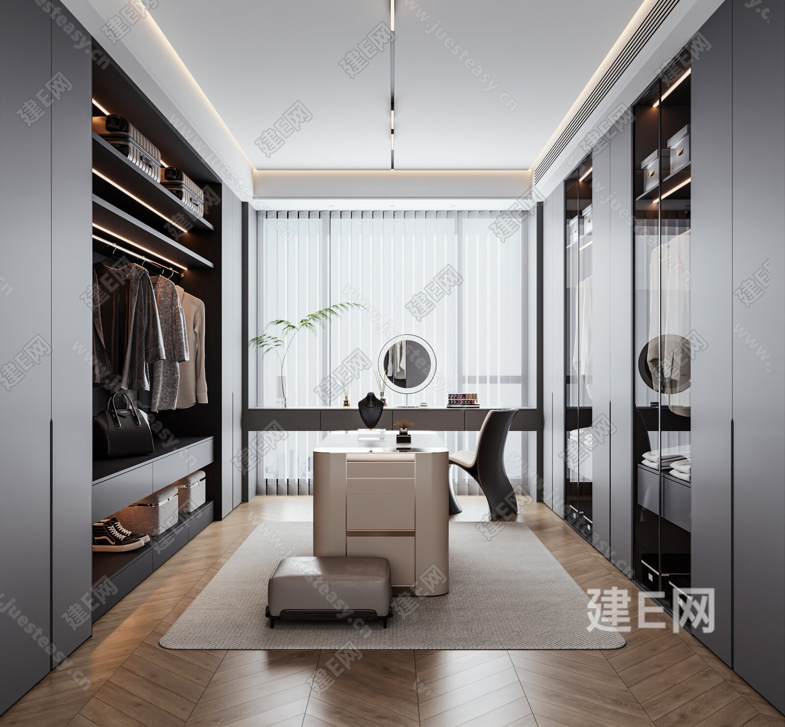 现代衣帽间模型SU模型下载[ID:104091159]_建e网su模型