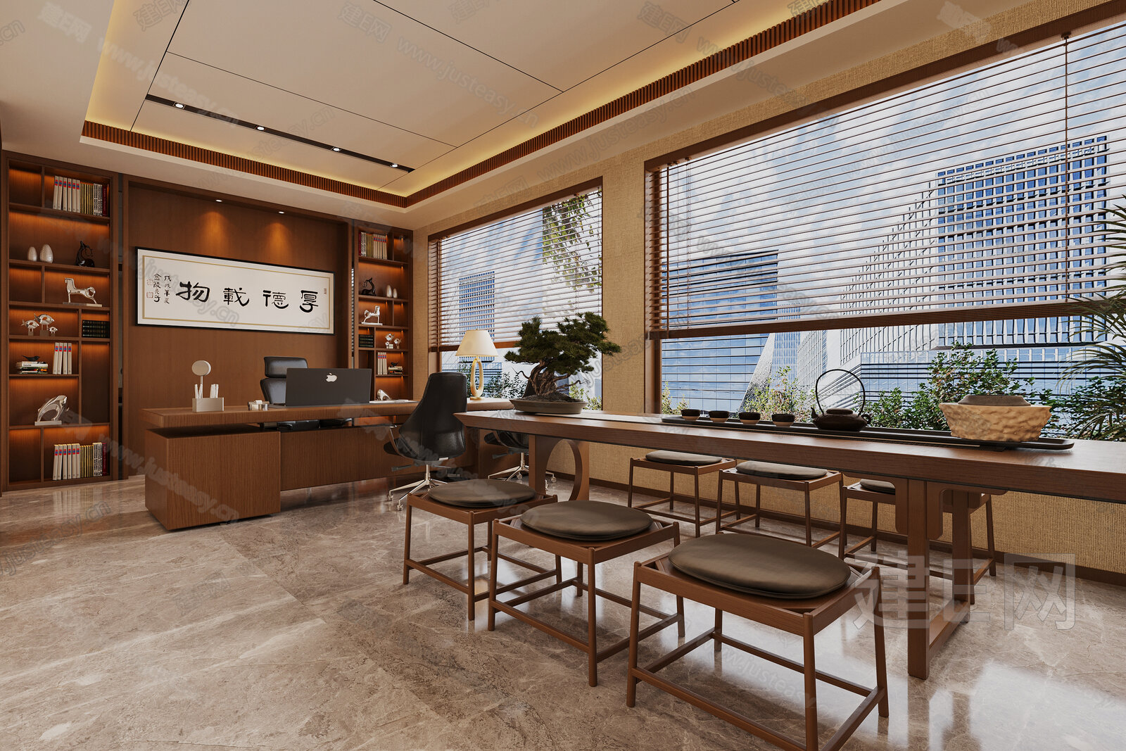 新中式经理办公室3d模型下载[ID:110515430]_建e网3d模型
