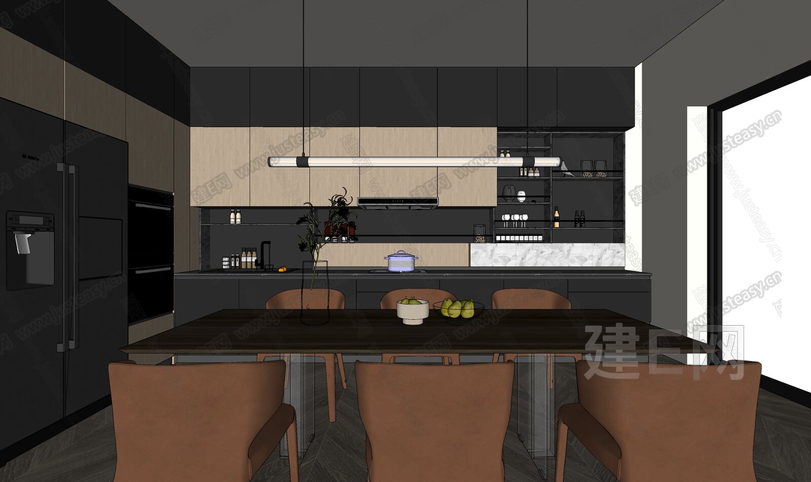 现代厨房模型SU模型下载[ID:115494020]_建E室内设计网
