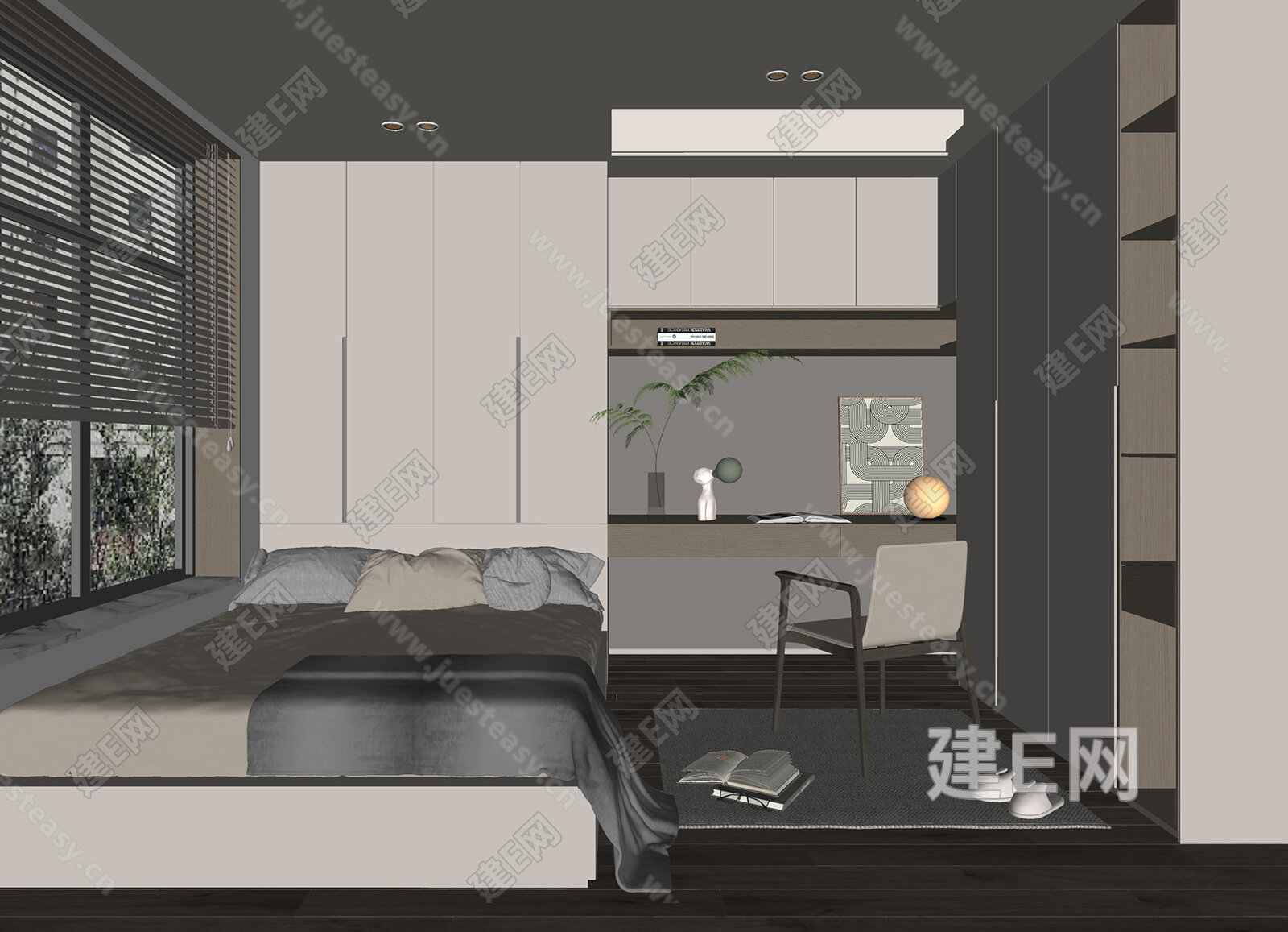 现代榻榻米卧室模型SU模型下载[ID:116149441]_建E室内设计网