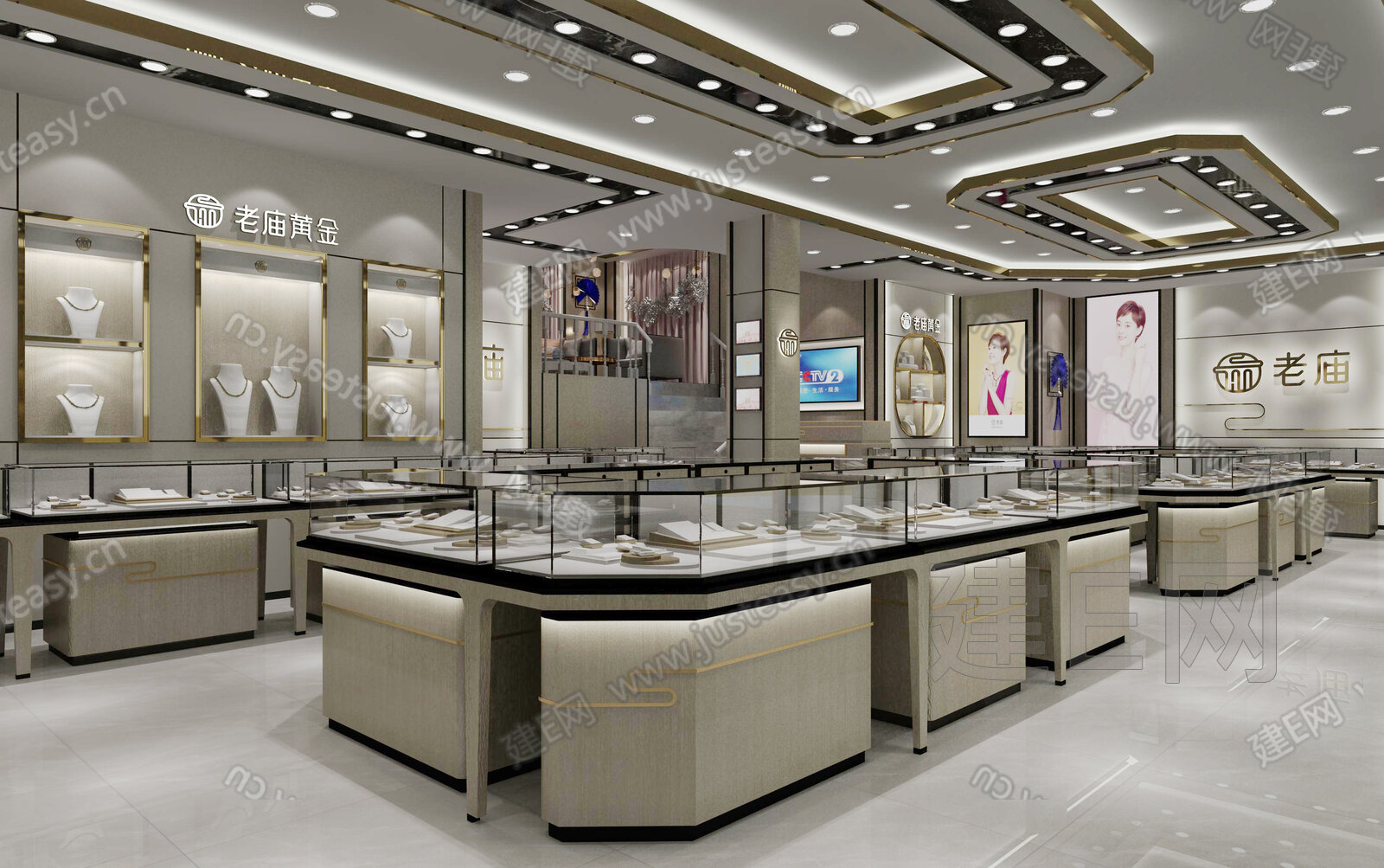 现代老庙黄金珠宝店模型SU模型下载[ID:103435968]_建E室内设计网