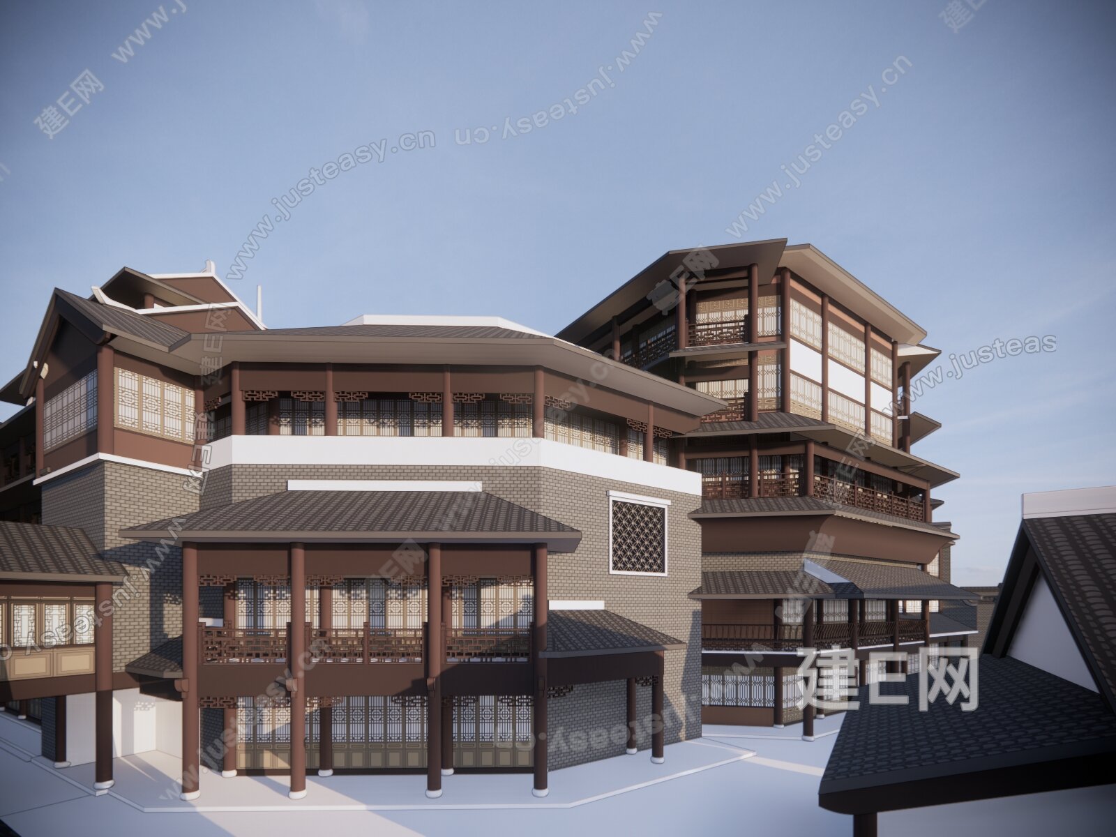 中式商业街模型SU模型下载[ID:116280490]_建e网su模型