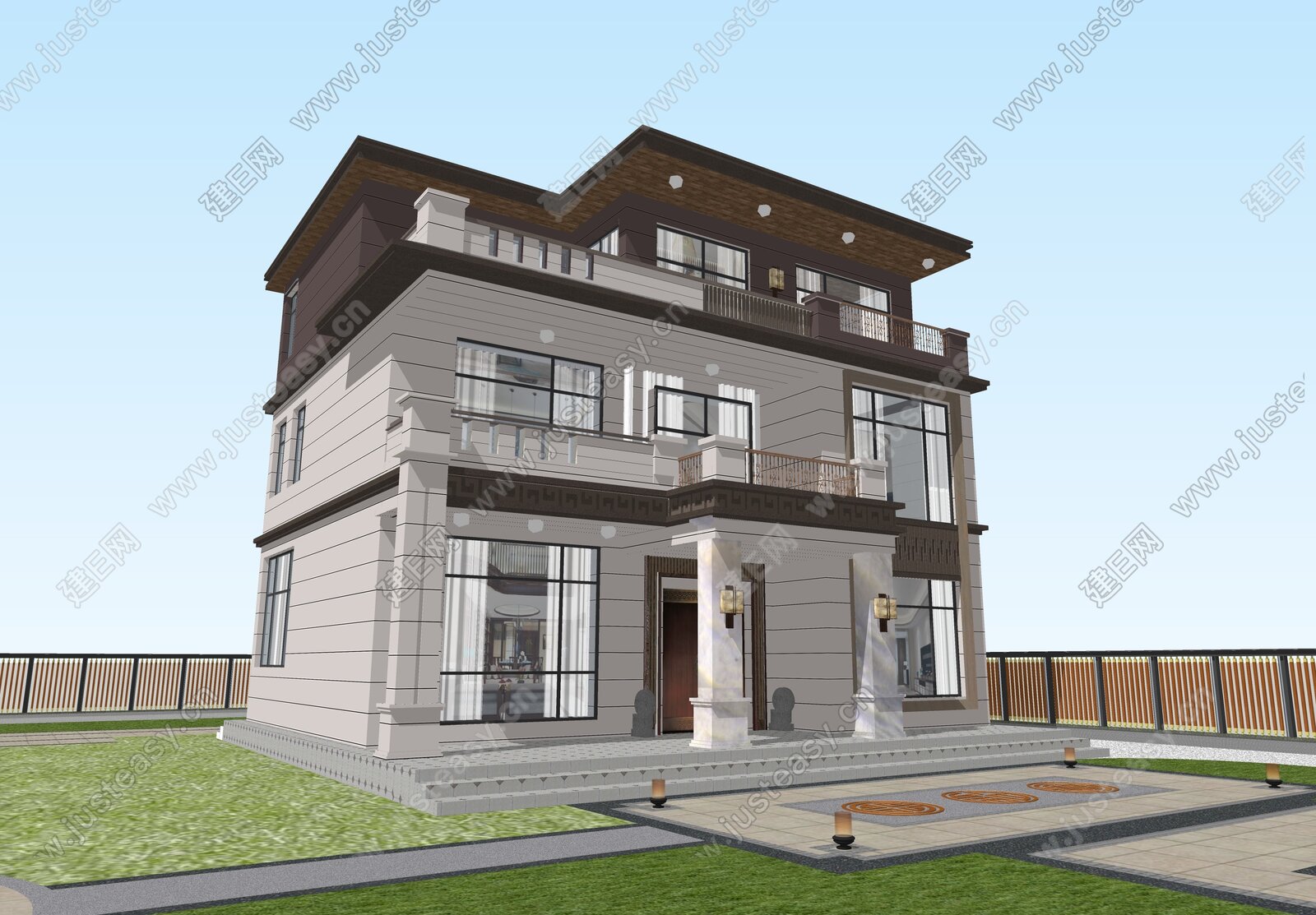 新中式别墅模型SU模型下载[ID:116280471]_建e网su模型