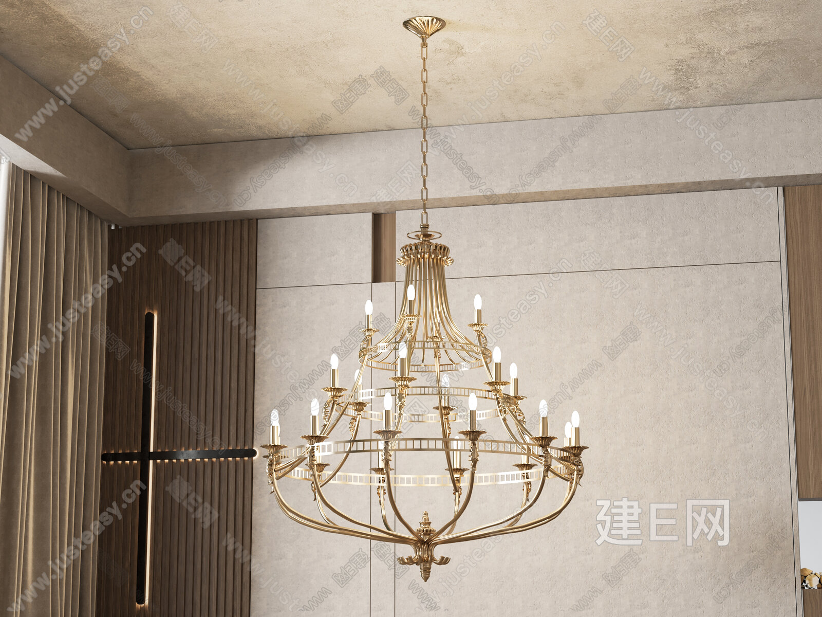 美式金属吊灯3d模型下载[ID:110646363]_建e网3d模型