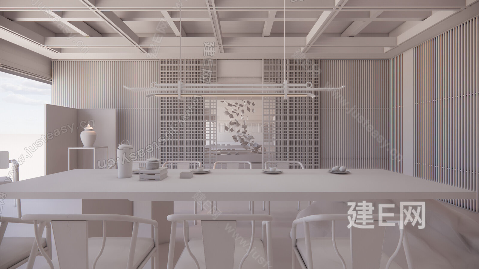 新中式禅意茶室模型SU模型下载[ID:115952644]_建e网su模型