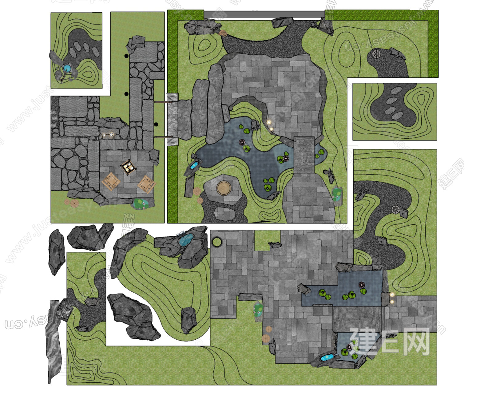 新中式庭院模型SU模型下载[ID:115887164]_建E室内设计网