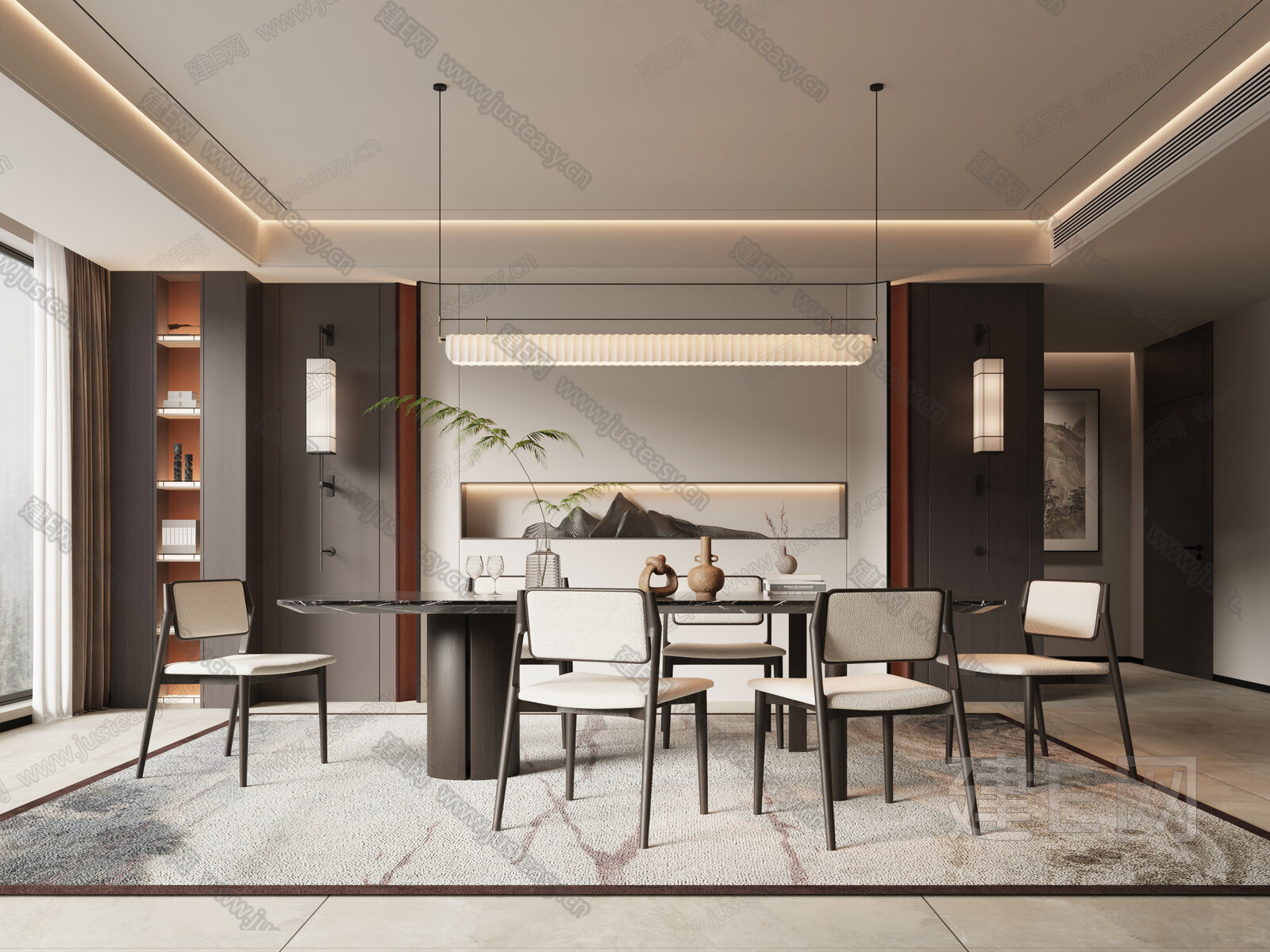 新中式餐厅模型SU模型下载[ID:109399213]_建E室内设计网