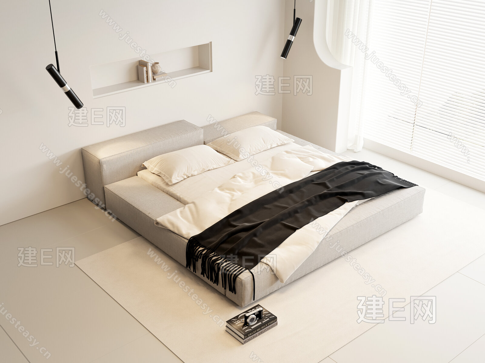 现代双人床模型SU模型下载[ID:116870236]_建E室内设计网