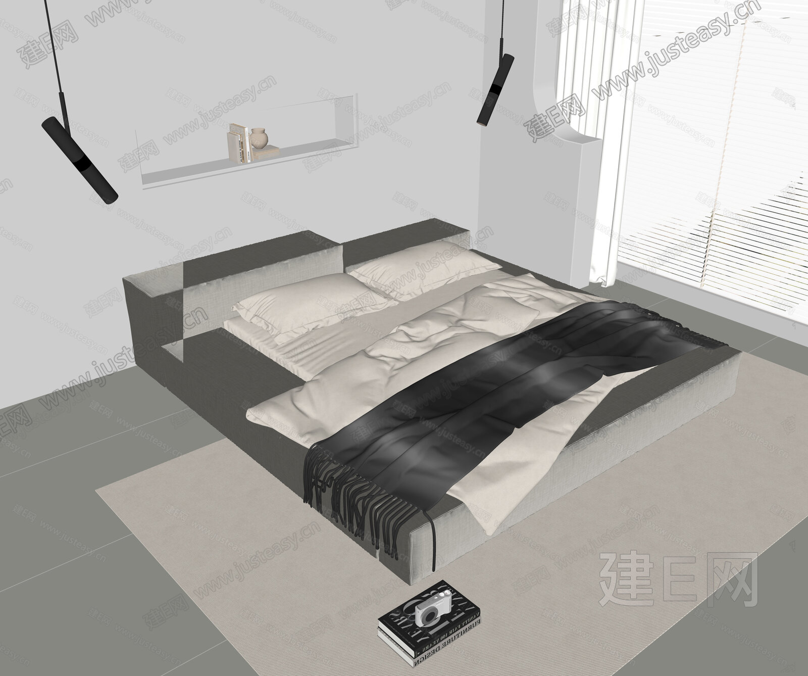 现代双人床模型SU模型下载[ID:116870236]_建E室内设计网