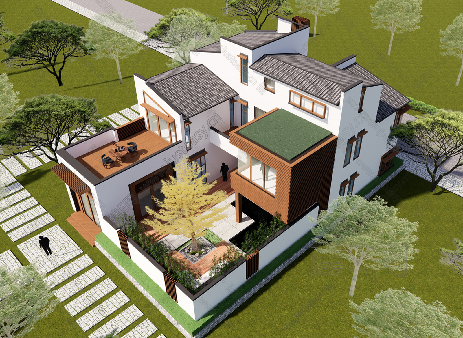 新中式别墅模型SU模型下载[ID:116477072]_建e网su模型