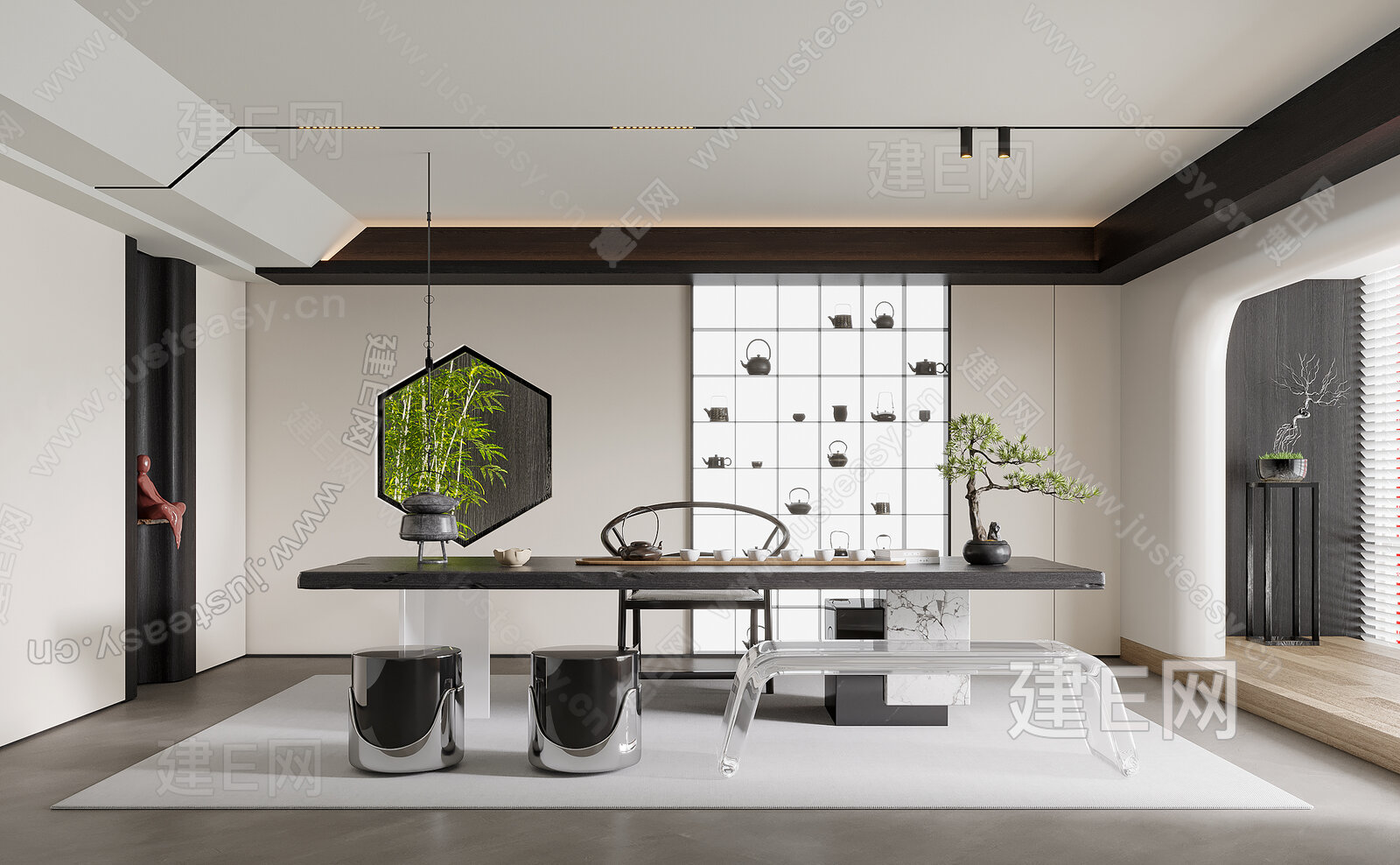新中式茶室模型SU模型下载[ID:116411557]_建E室内设计网