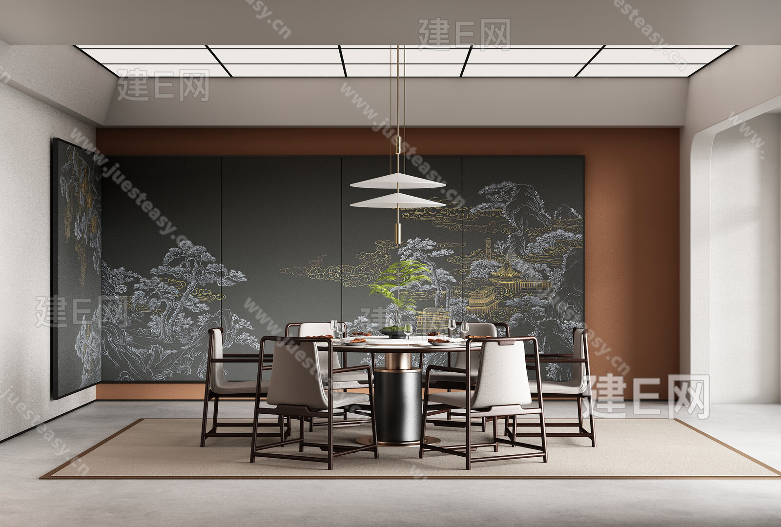 新中式餐厅模型SU模型下载[ID:117001234]_建e网su模型