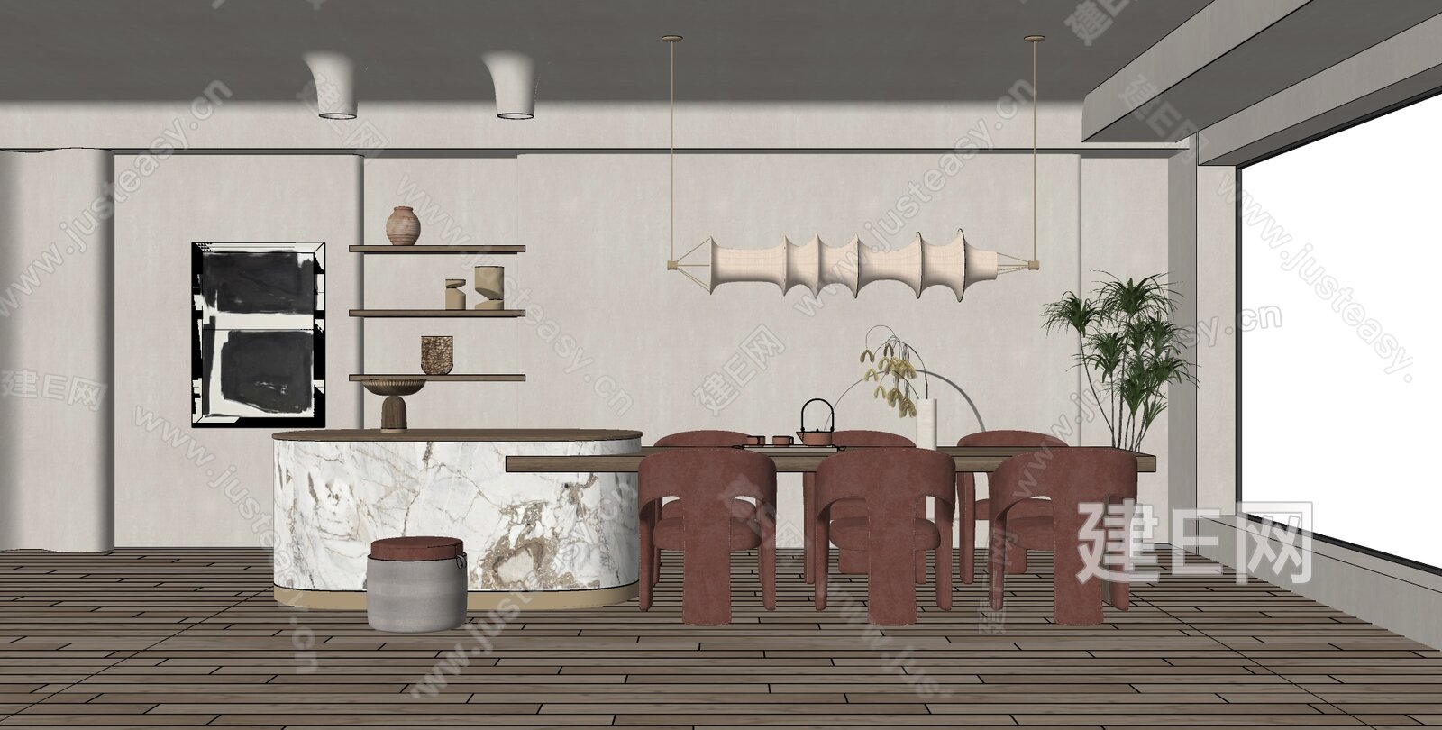 侘寂风餐厅模型SU模型下载[ID:117198072]_建e网su模型
