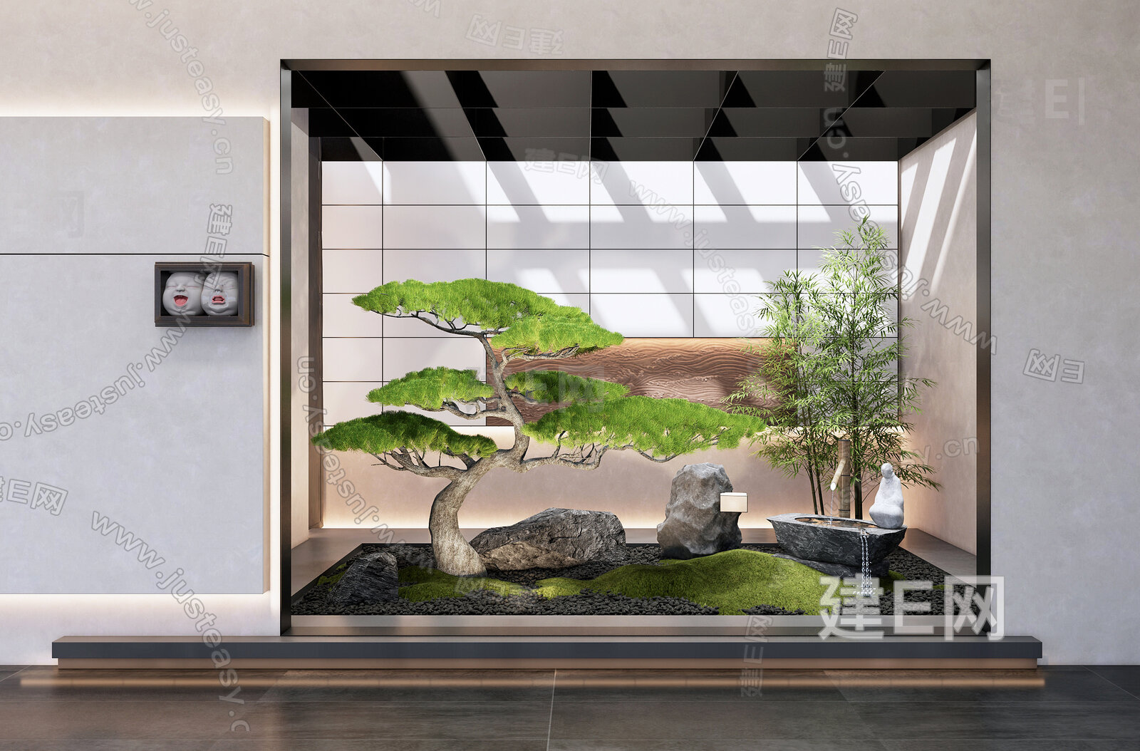 新中式室内造景模型SU模型下载[ID:117197953]_建E室内设计网