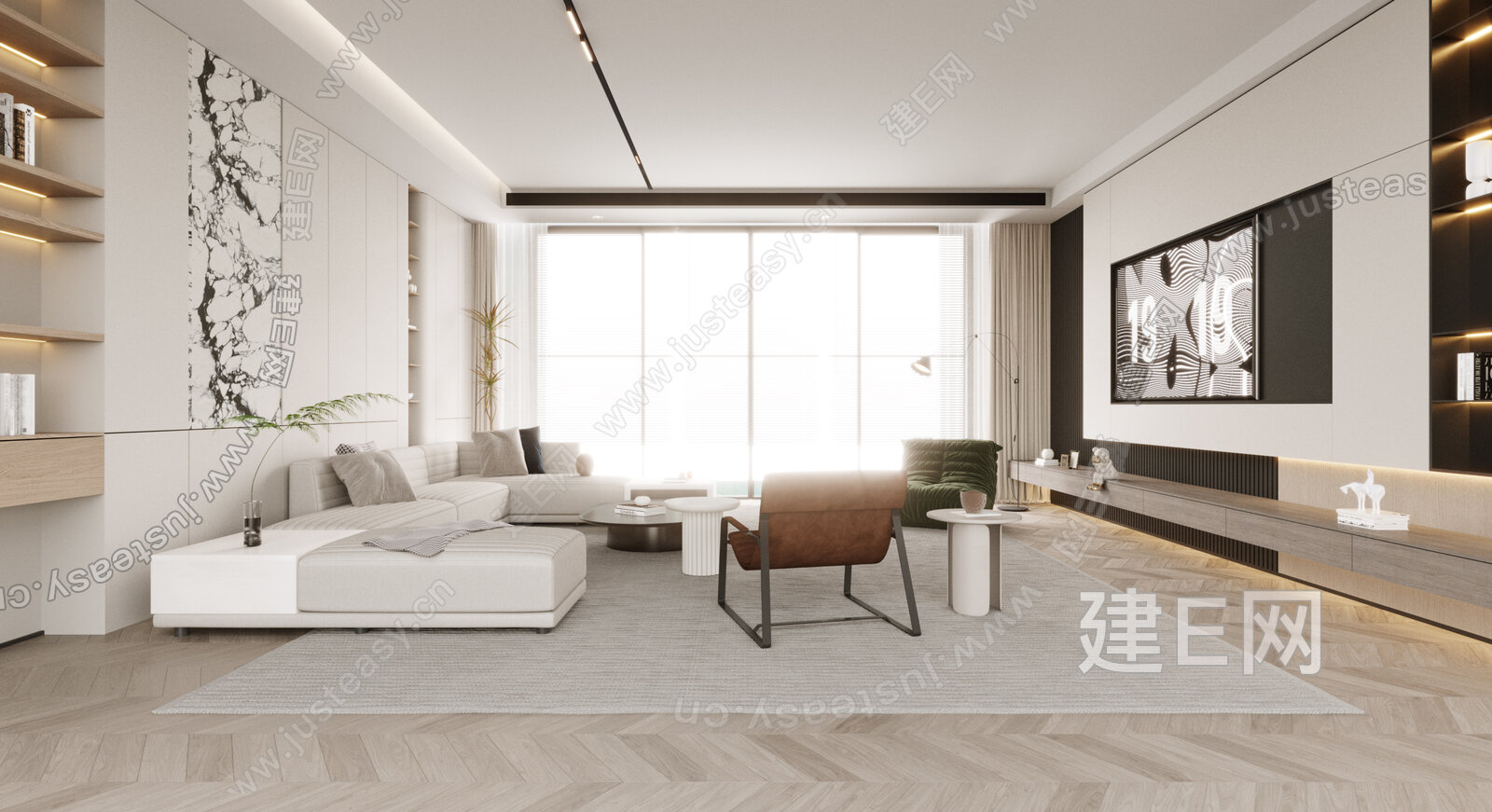现代客厅模型SU模型下载[ID:116935706]_建e网su模型