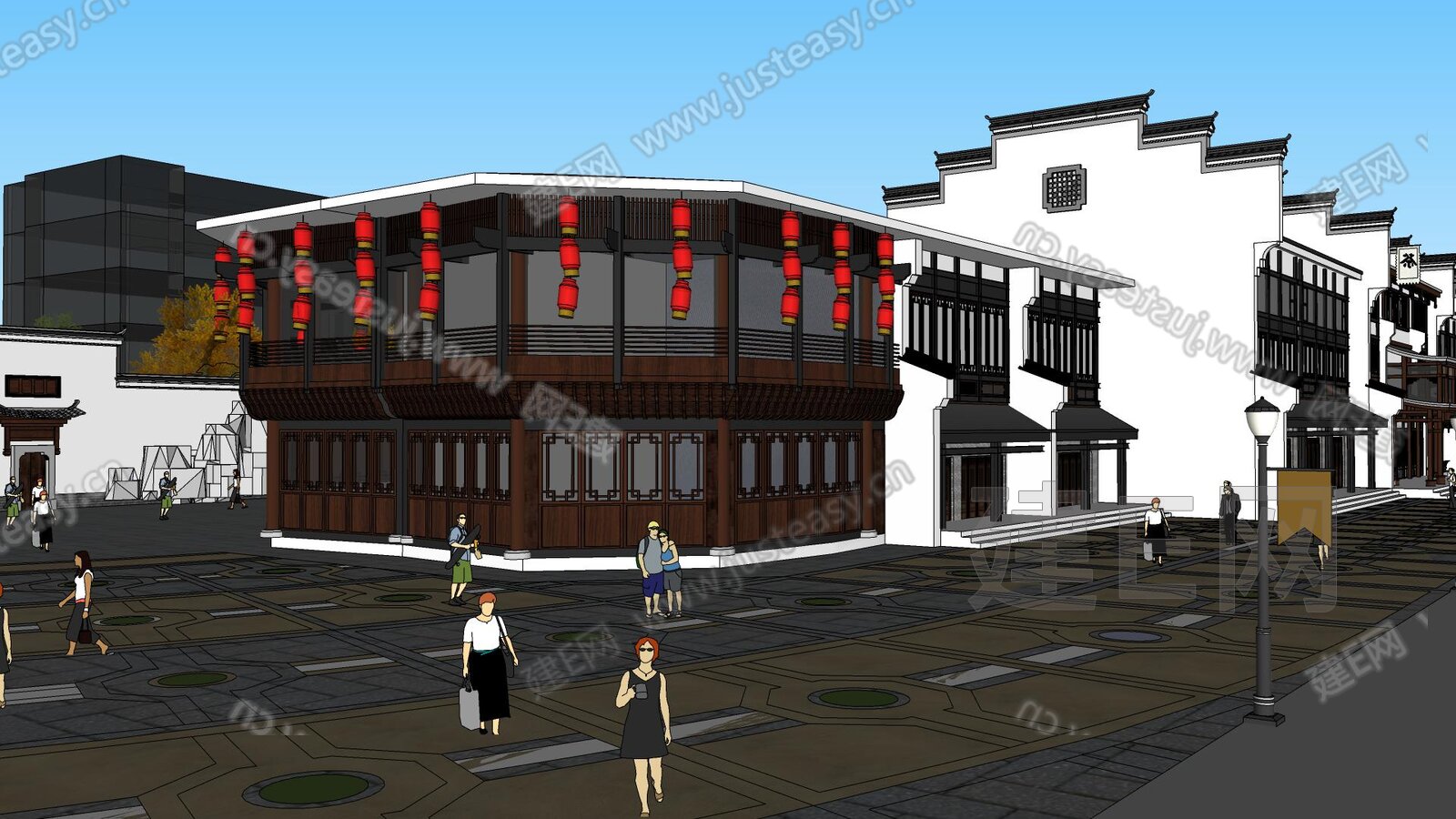 新中式商业街模型SU模型下载[ID:117132319]_建e网su模型