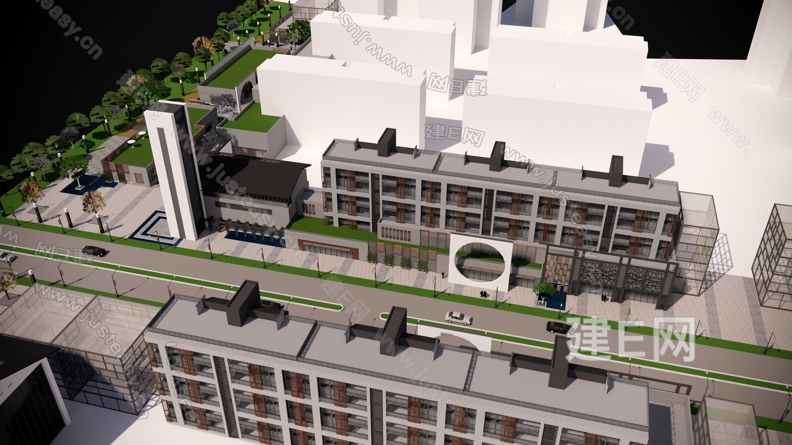 新中式徽派商业街模型SU模型下载[ID:109202541]_建e网su模型