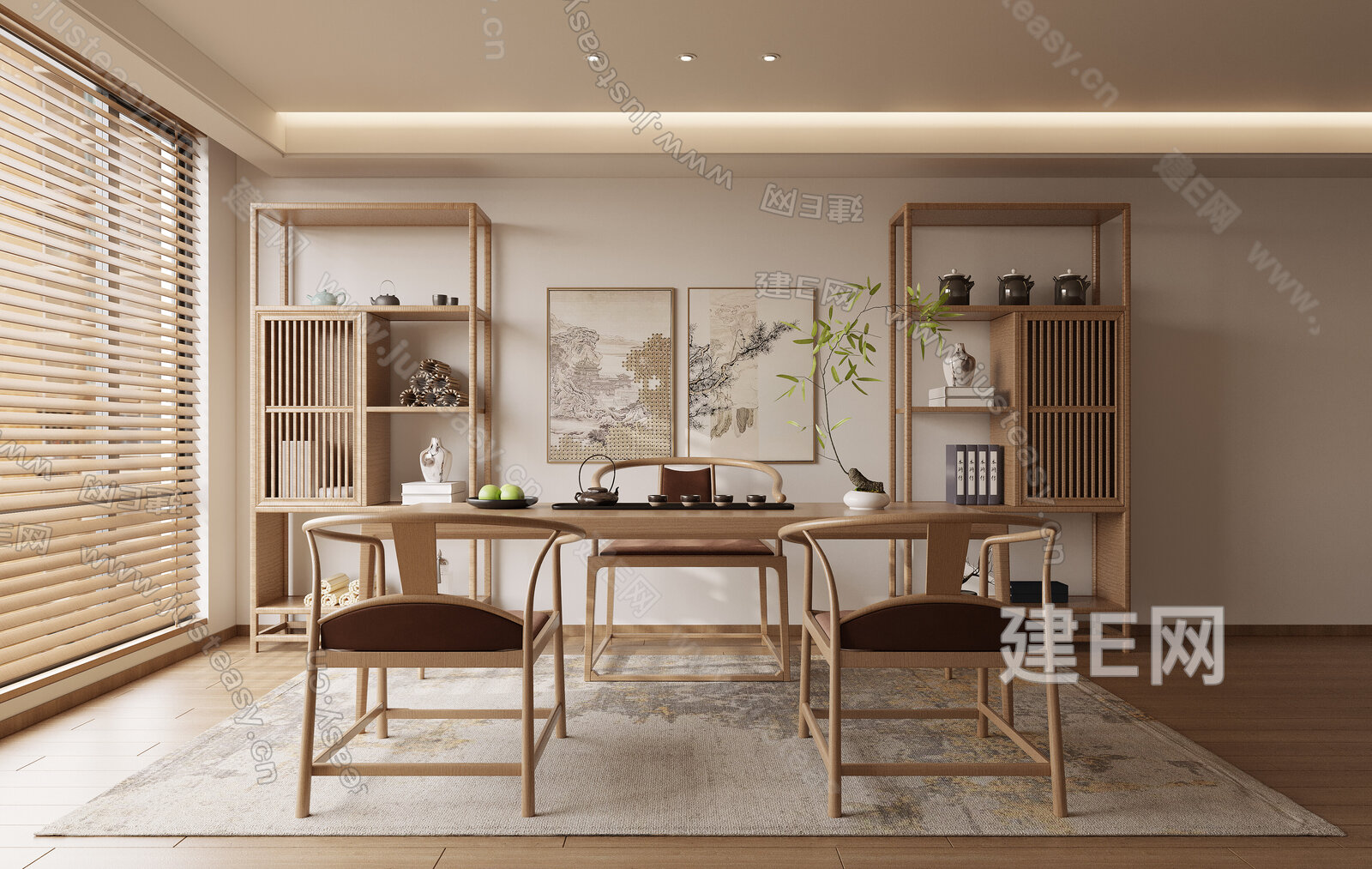 新中式禅意茶室模型SU模型下载[ID:111234110]_建E室内设计网