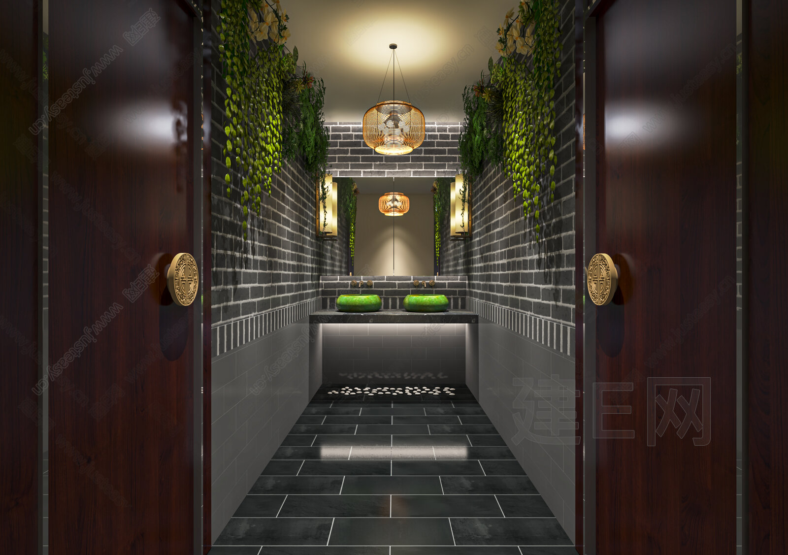 新中式公共卫生间模型SU模型下载[ID:109661384]_建E室内设计网