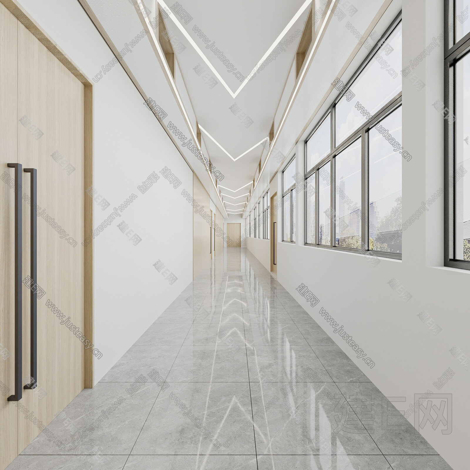 现代办公室走廊过道3d模型下载[ID:112940214]_建e网3d模型