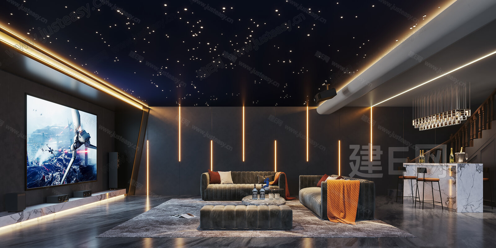 现代影音室3d模型下载[ID:104945564]_建e网3d模型