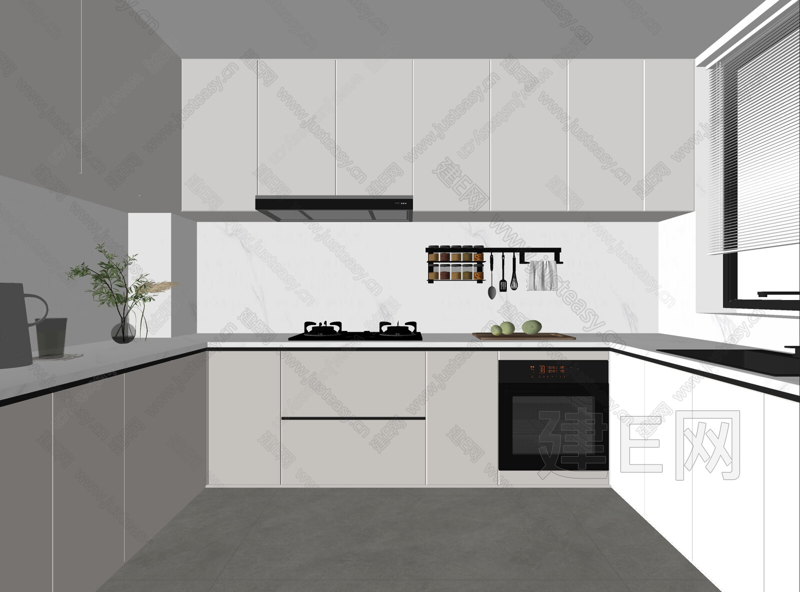 现代厨房模型SU模型下载[ID:110185669]_建E室内设计网