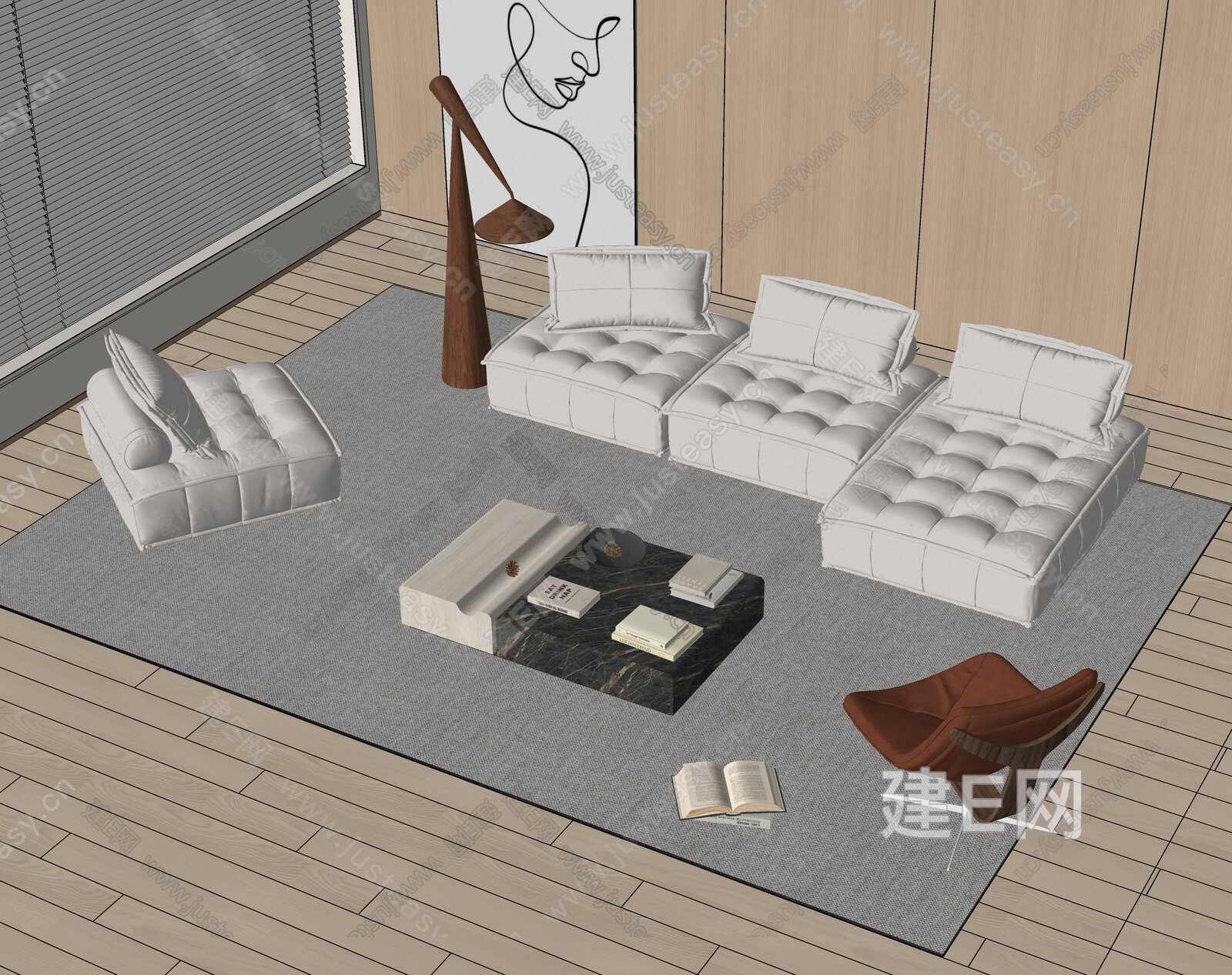 现代沙发茶几组合 模型SU模型下载[ID:111102996]_建e网su模型