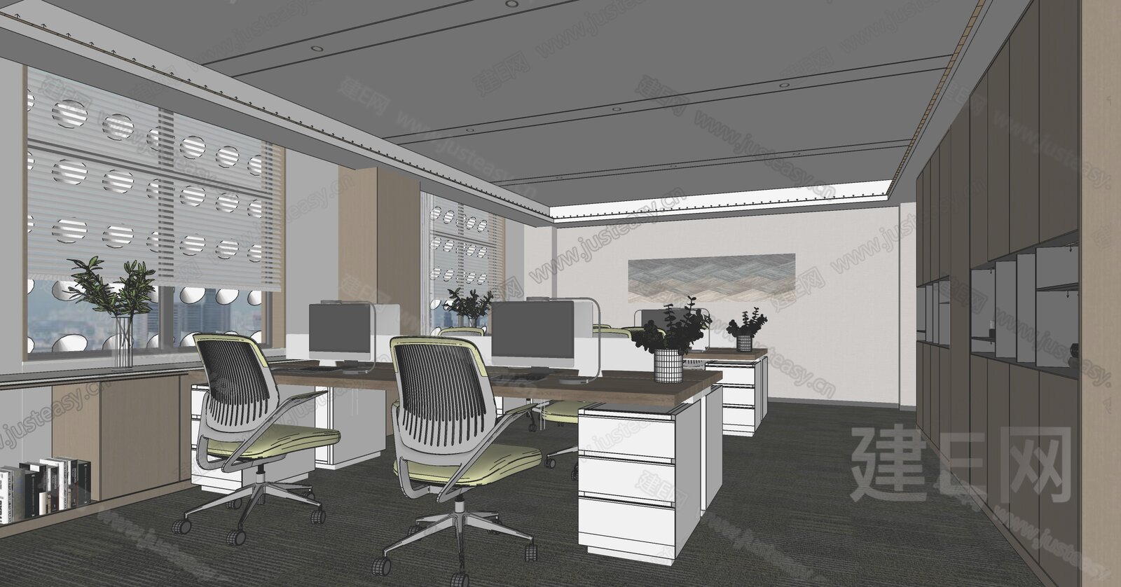 现代公共办公区模型SU模型下载[ID:111037620]_建e网su模型