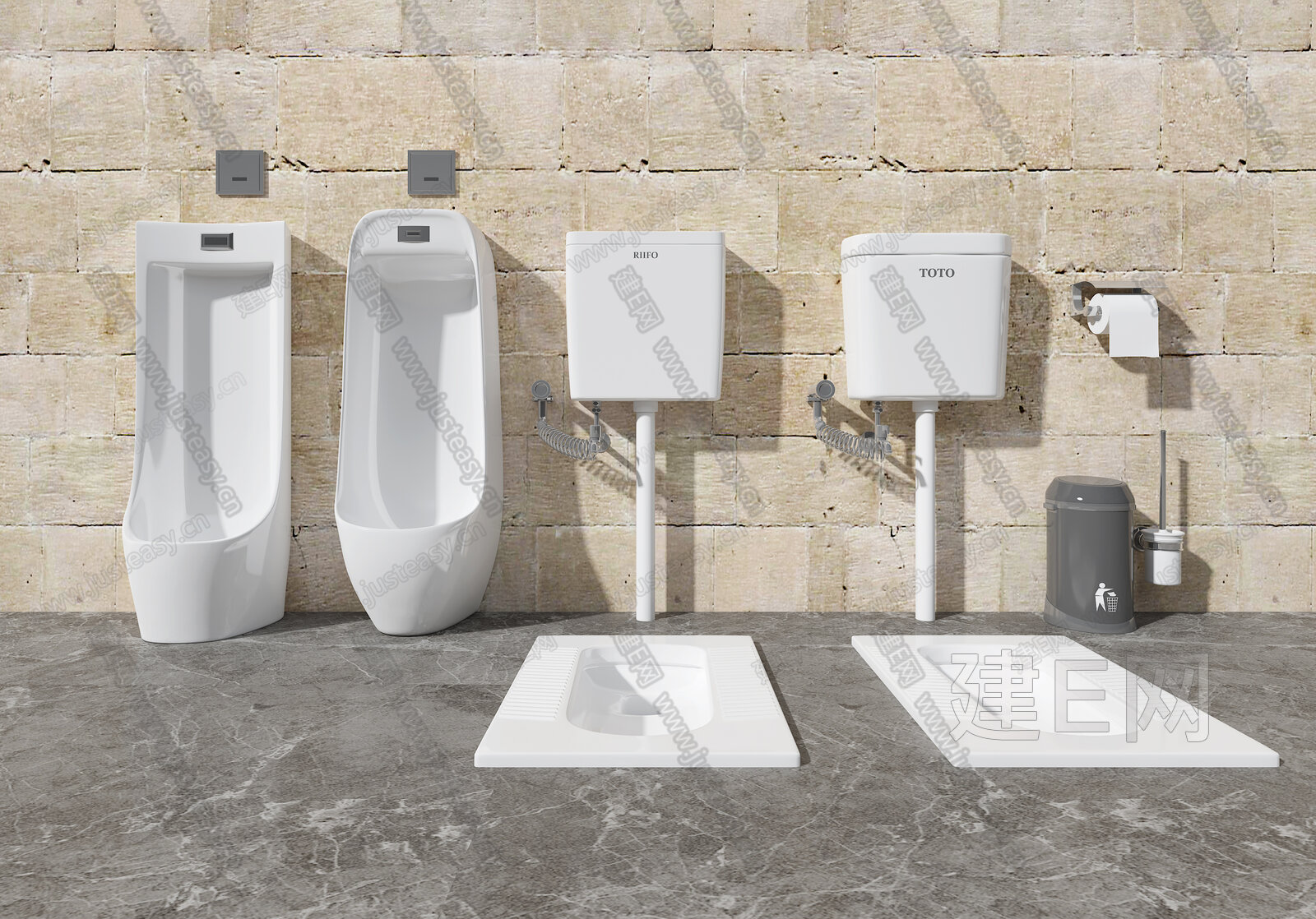 现代卫生间蹲厕3d模型下载[ID:104878058]_建E室内设计网