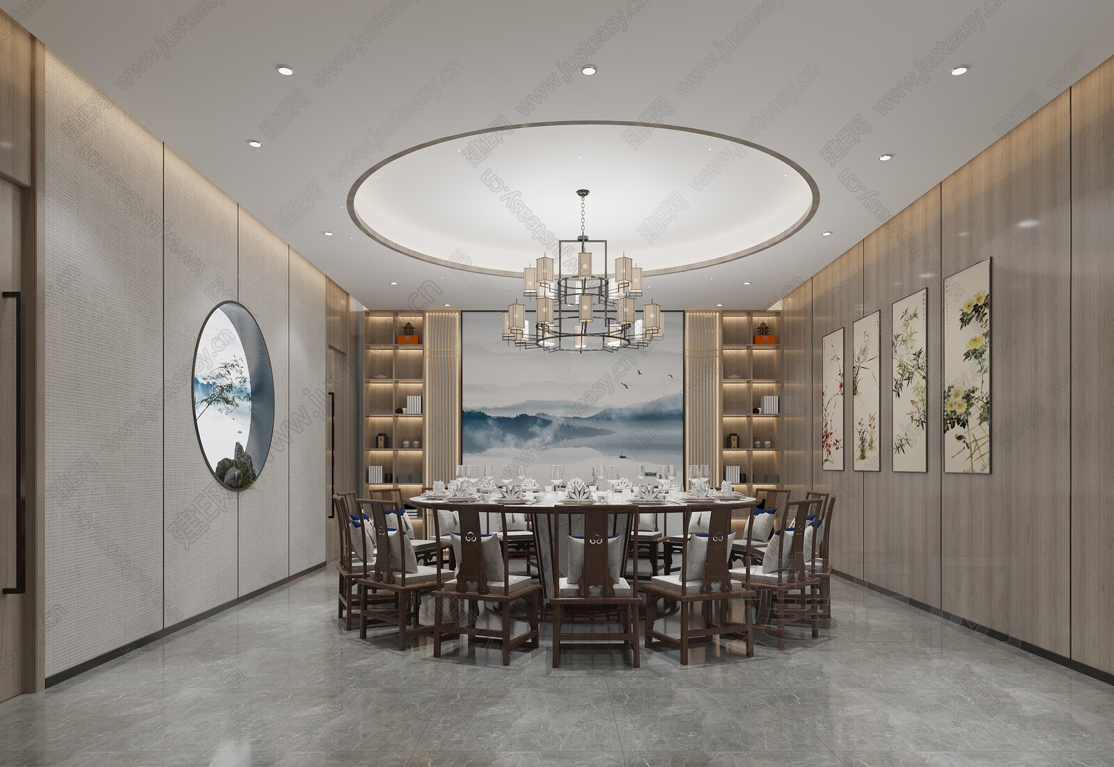 【新中式中餐厅3d模型】建e网_新中式中餐厅3d模型下载[ID:105469819]_打造3d新中式中餐厅模型免费下载平台