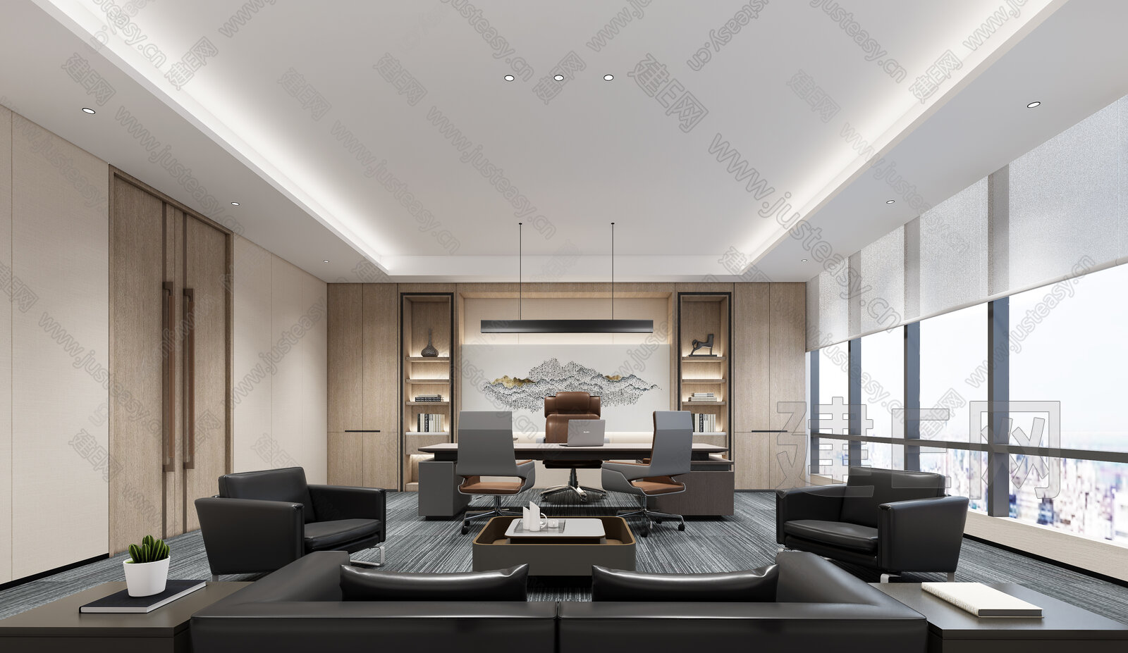 现代经理办公室3d模型下载[ID:105404247]_建e网3d模型