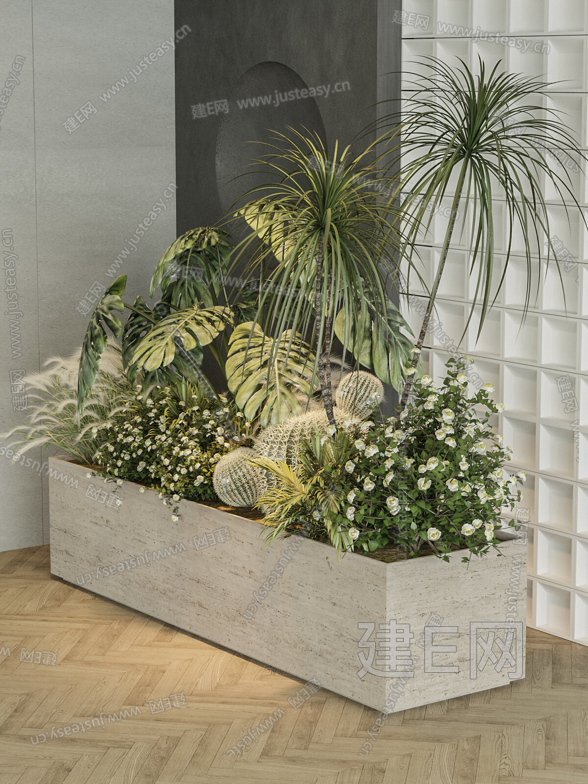现代植物绿植堆3d模型下载[ID:105535352]_建e网3d模型