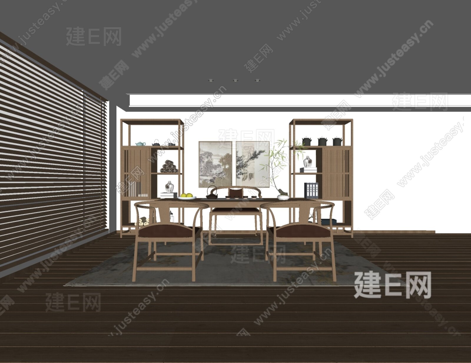 新中式禅意茶室模型SU模型下载[ID:111234110]_建E室内设计网