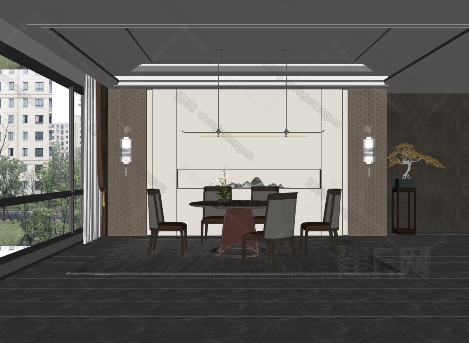 新中式餐厅模型SU模型下载[ID:111168578]_建e网su模型