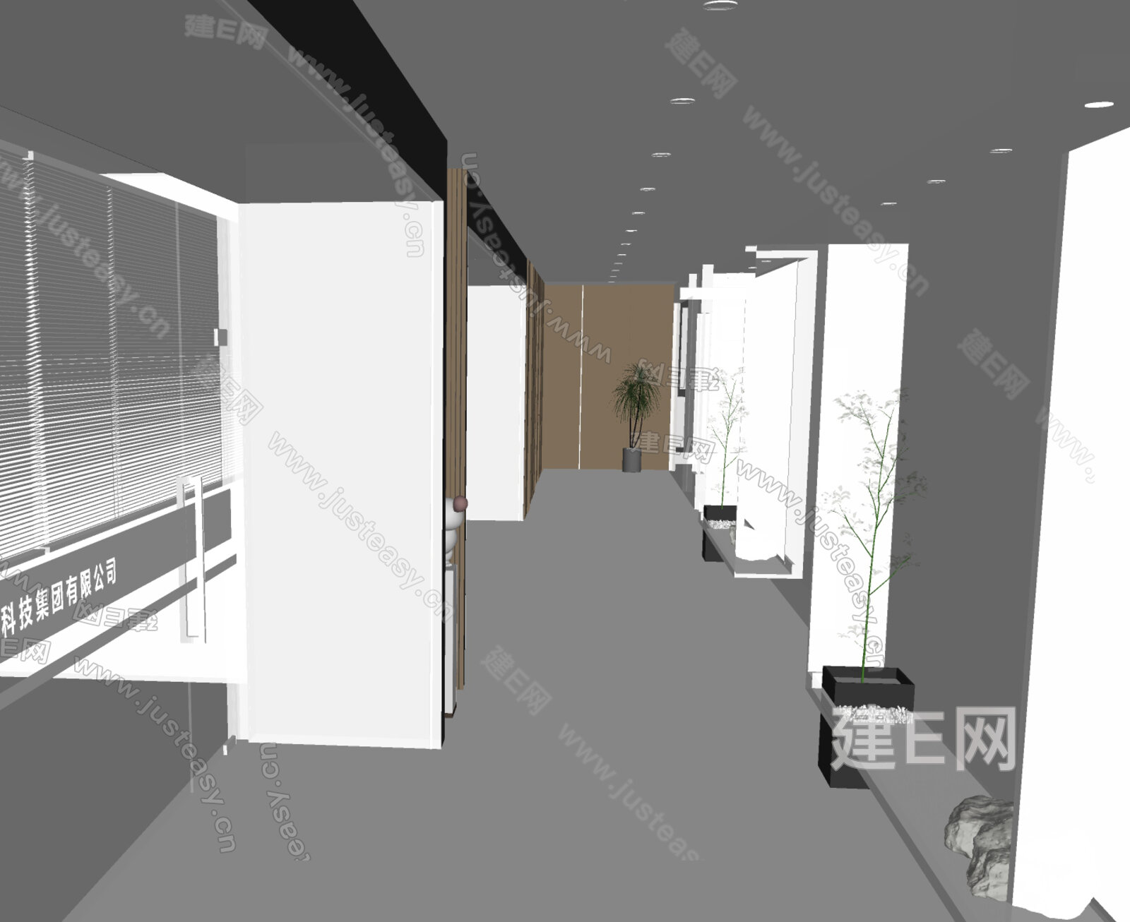 现代办公室过道模型SU模型下载[ID:111954988]_建E室内设计网
