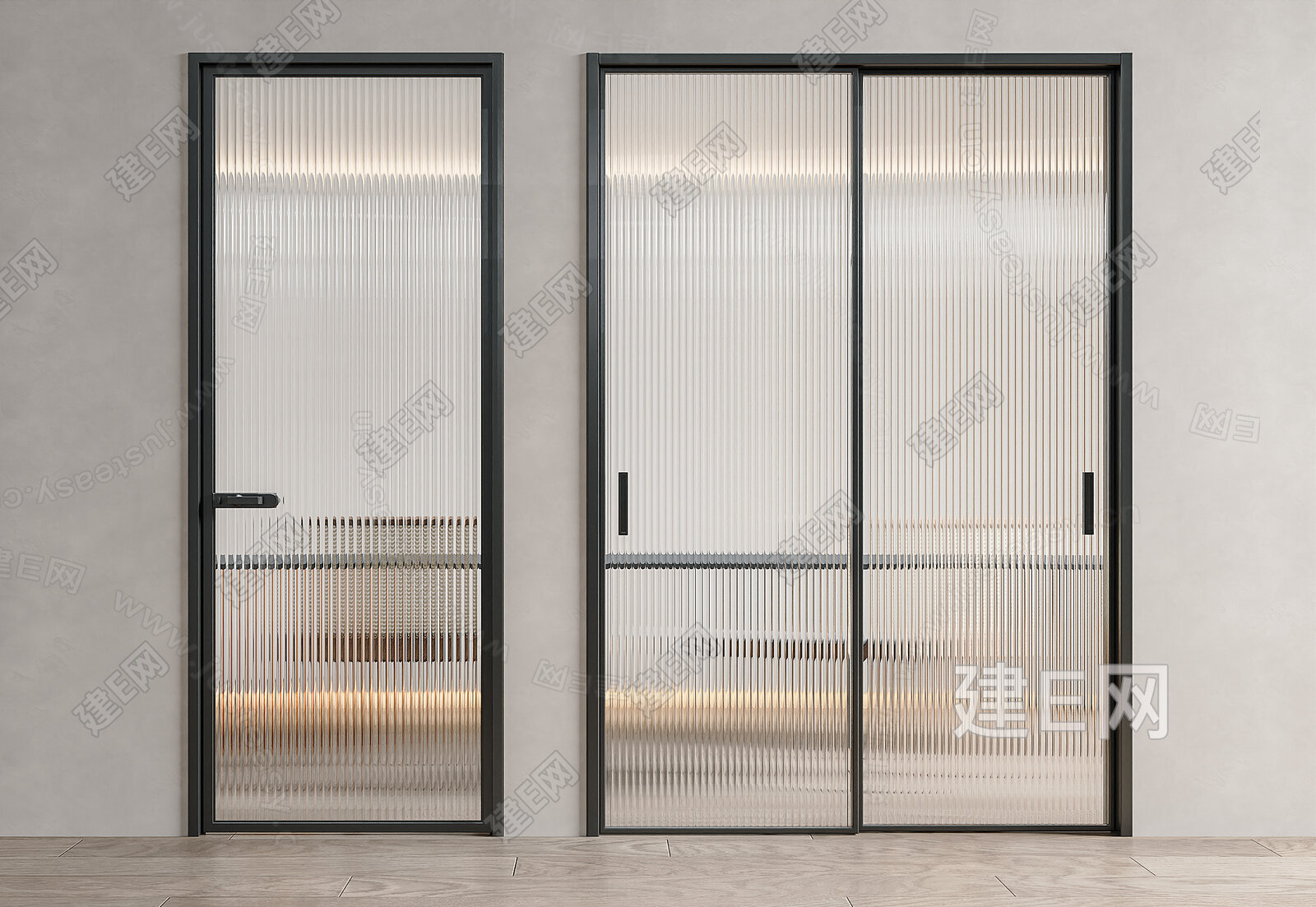 现代长虹玻璃门组合模型SU模型下载[ID:112086045]_建e网su模型