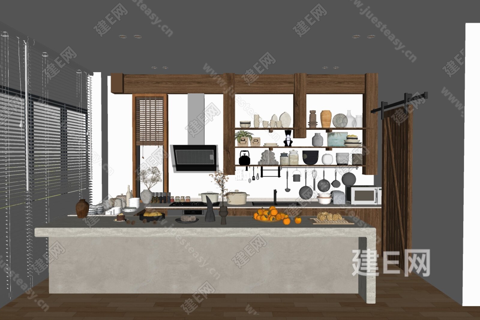 现代厨房模型SU模型下载[ID:112086085]_建E室内设计网