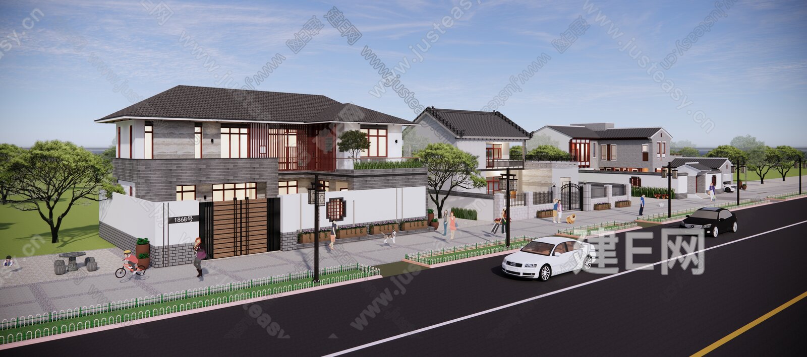 新中式乡村别墅模型SU模型下载[ID:111692891]_建E室内设计网