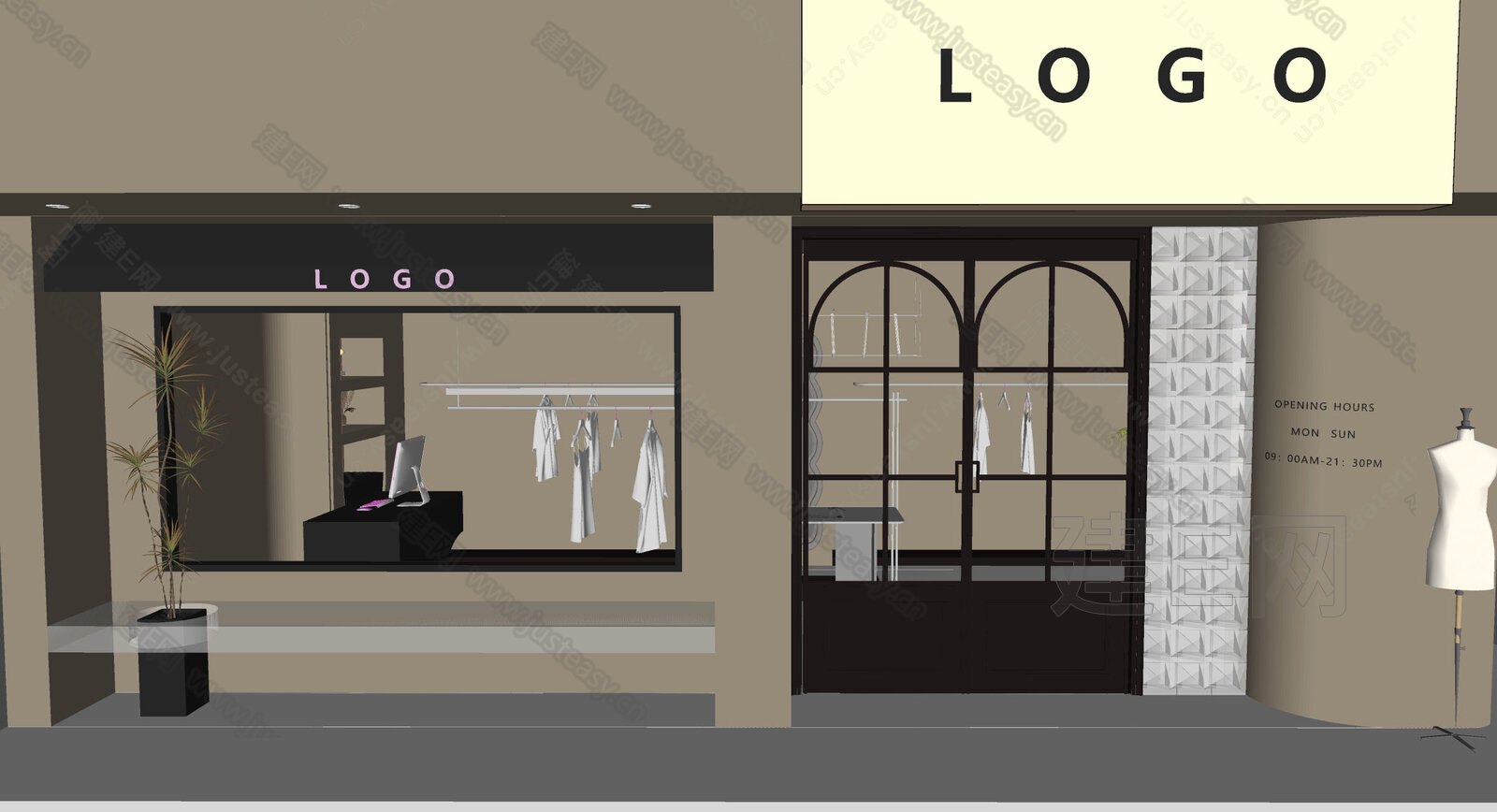 侘寂服装店门头模型SU模型下载[ID:112479343]_建e网su模型