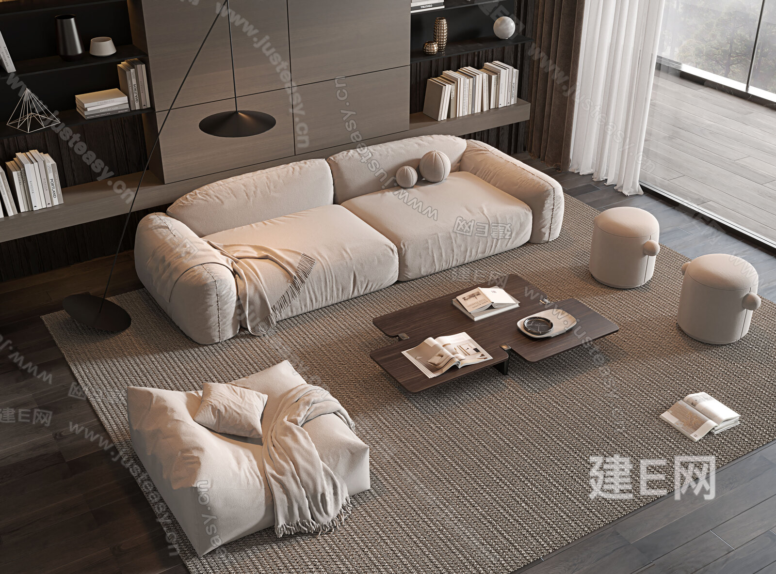 现代沙发茶几组合3d模型下载[ID:106780574]_建e网3d模型