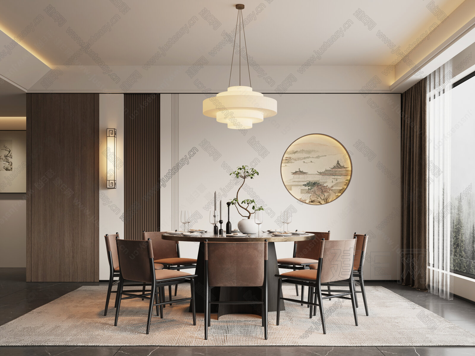 新中式餐厅模型SU模型下载[ID:112676030]_建e网su模型