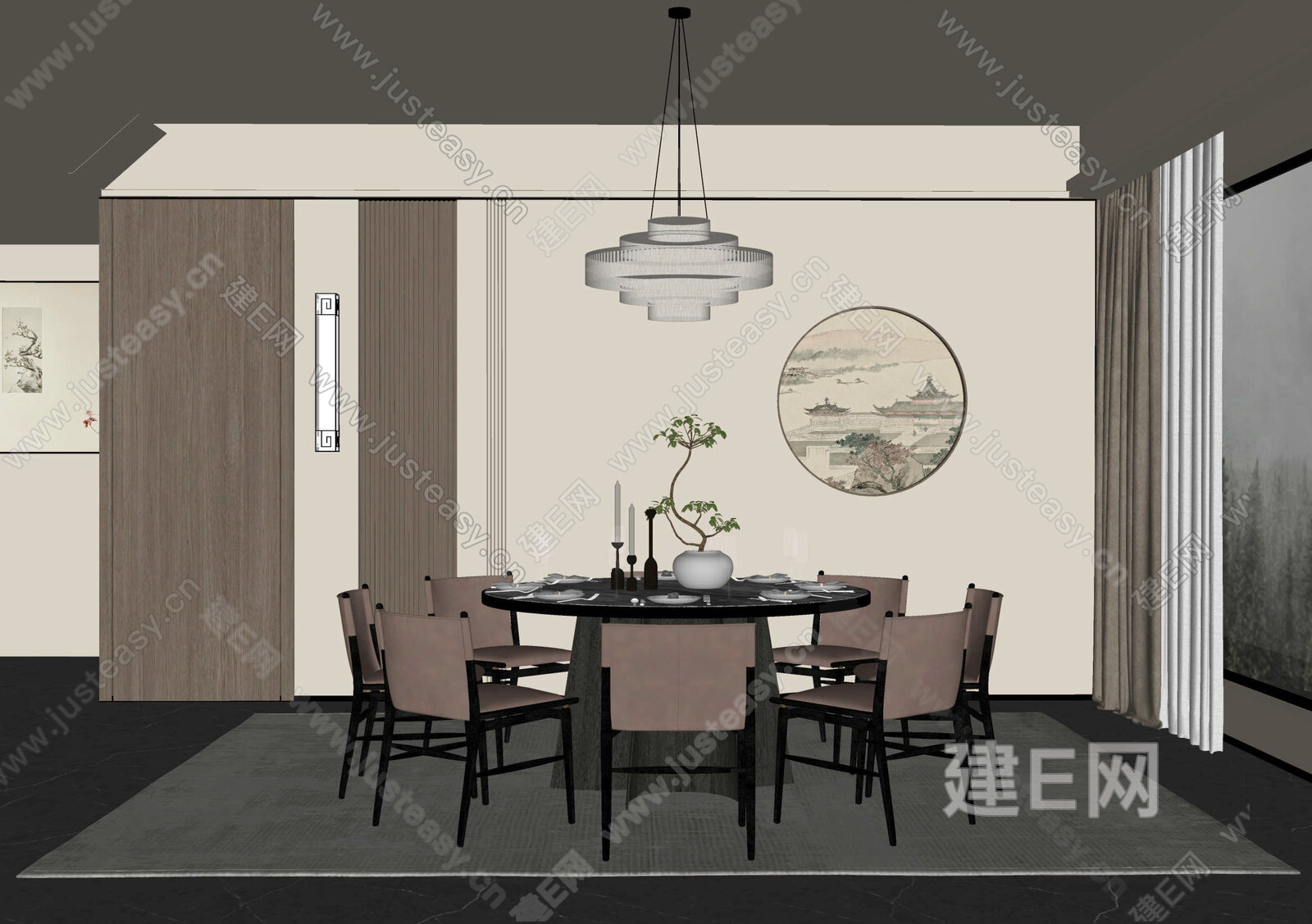 新中式餐厅模型SU模型下载[ID:112676030]_建e网su模型