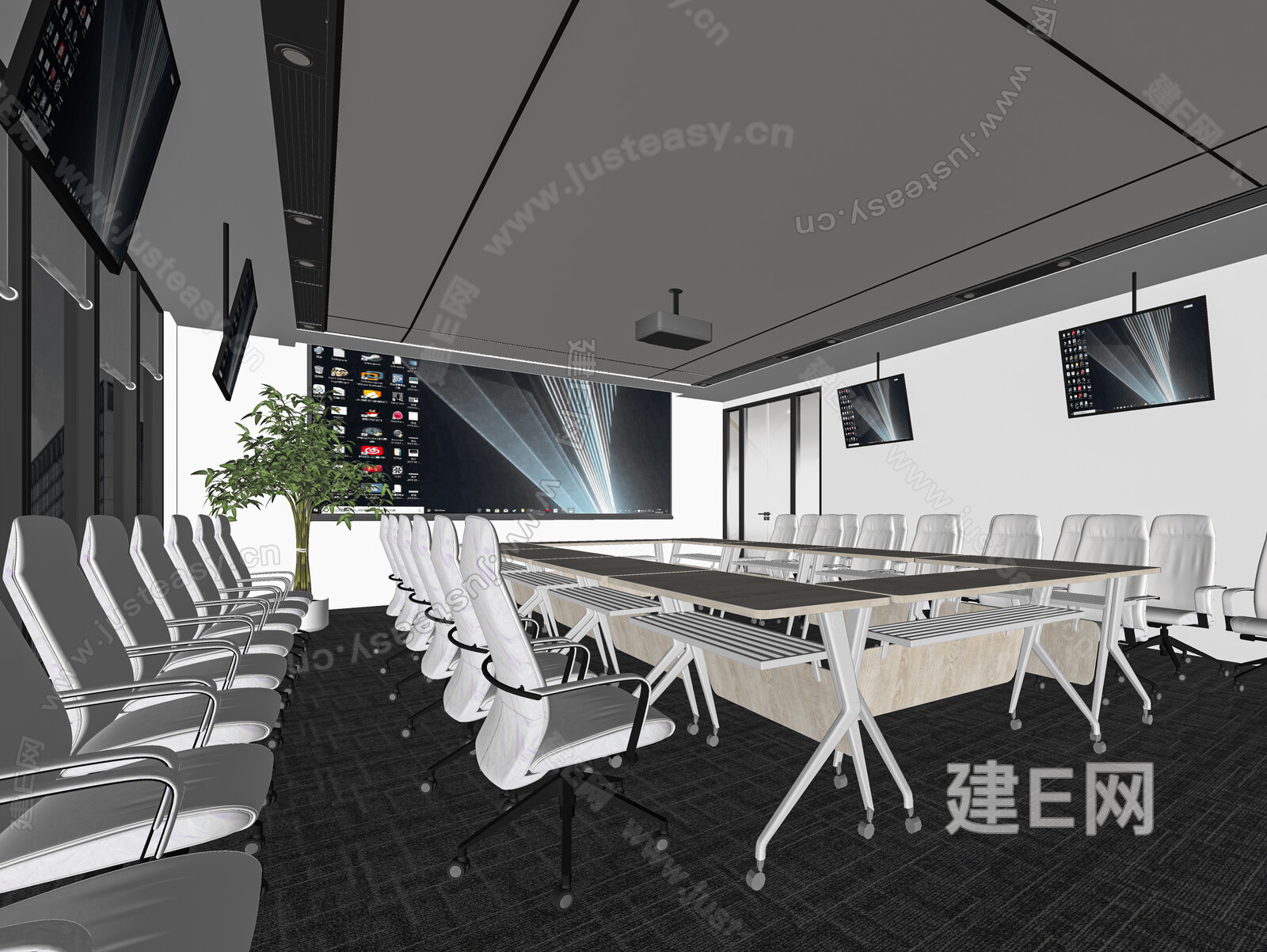 现代会议室模型SU模型下载[ID:112348284]_建e网su模型