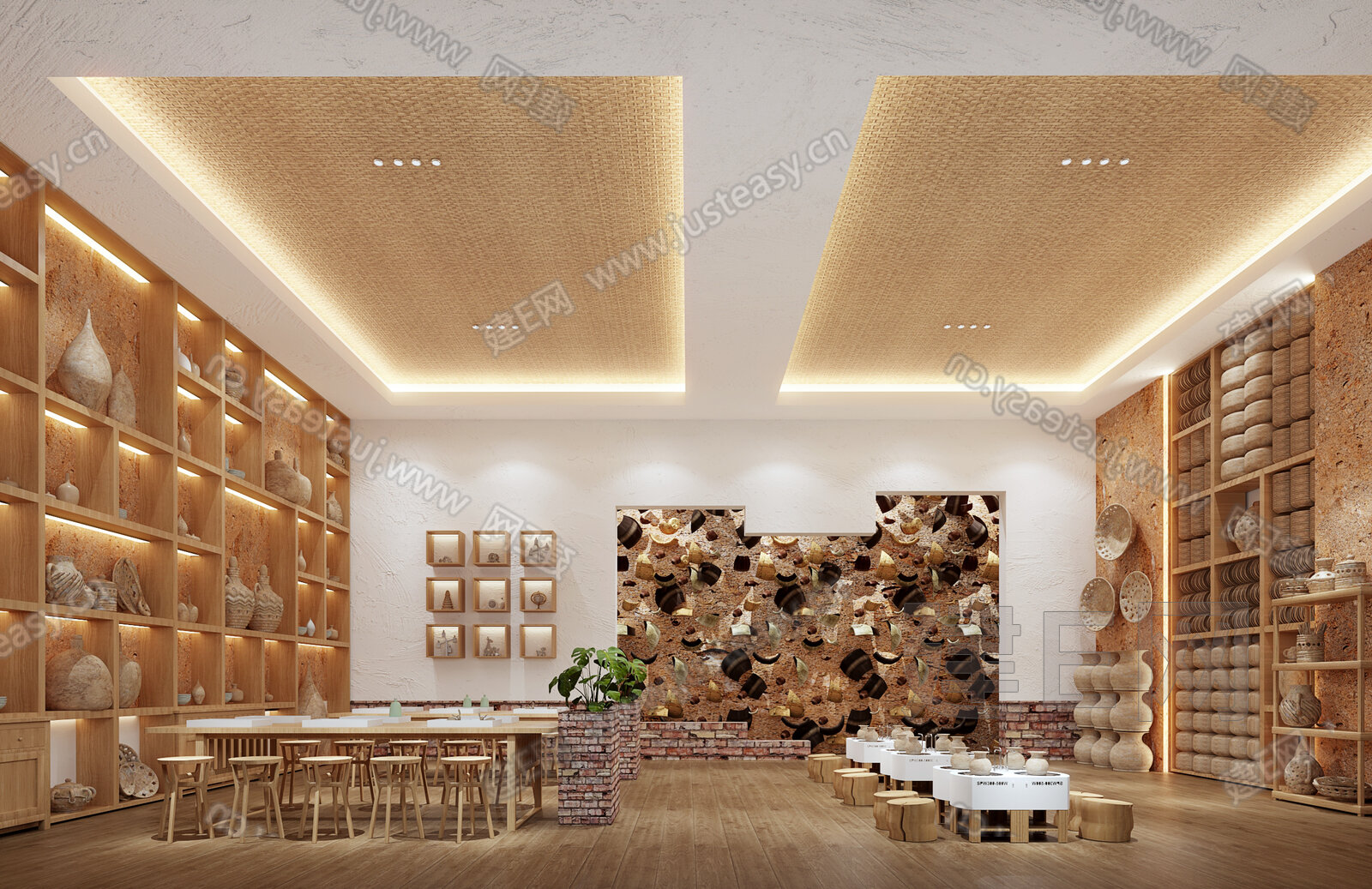 新中式陶艺馆模型SU模型下载[ID:102780462]_建E室内设计网