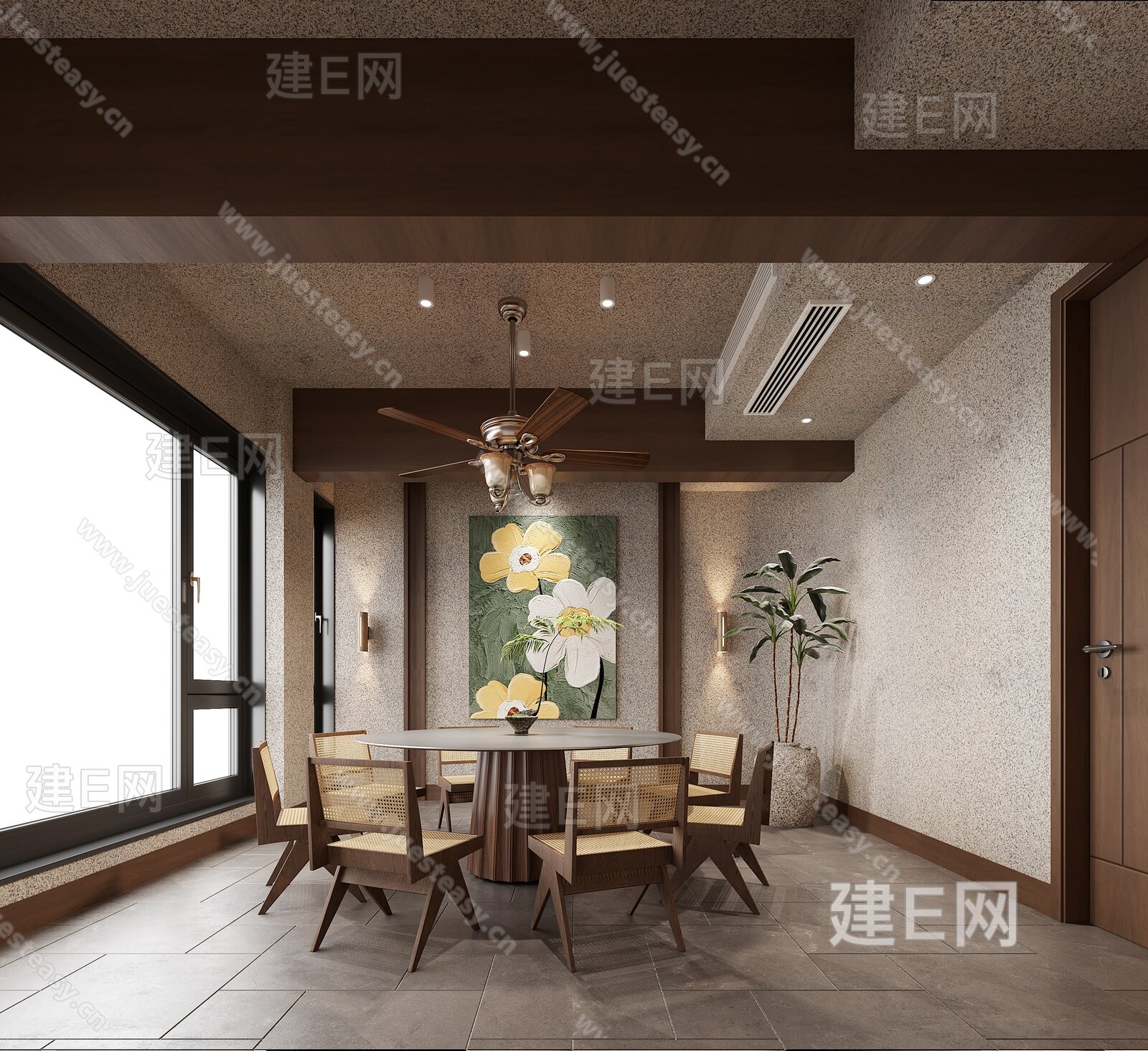 侘寂风餐饮中餐包厢模型SU模型下载[ID:105140152]_建E室内设计网