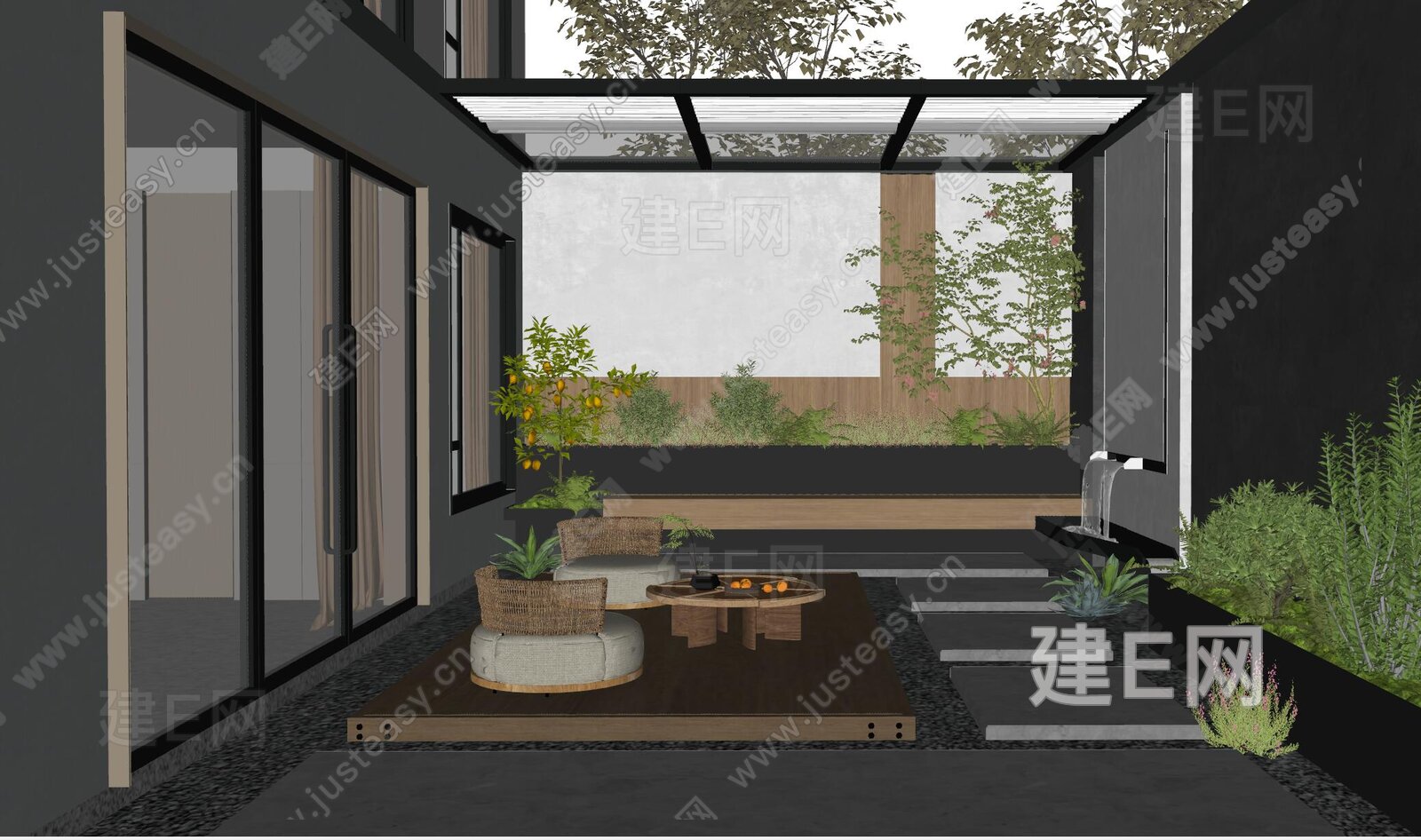 现代庭院景观模型SU模型下载[ID:105729981]_建E室内设计网