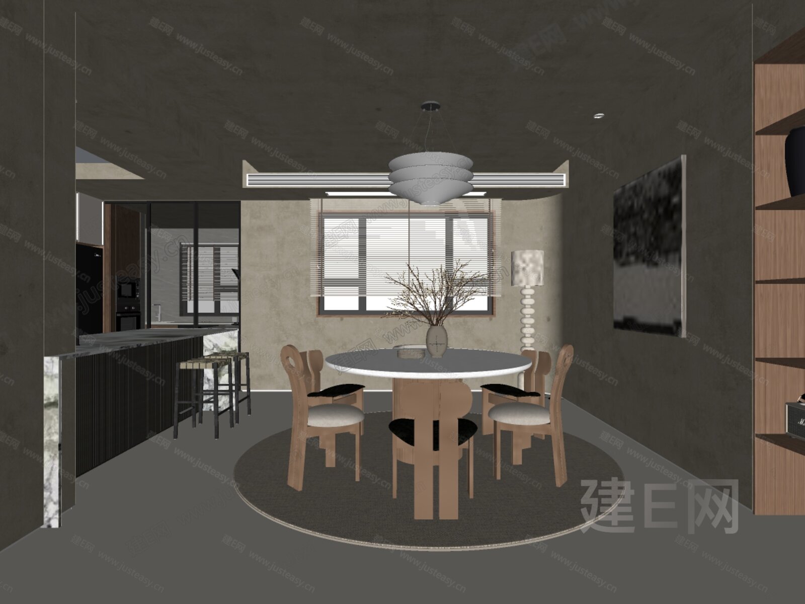 现代餐厅模型SU模型下载[ID:105795357]_建e网su模型