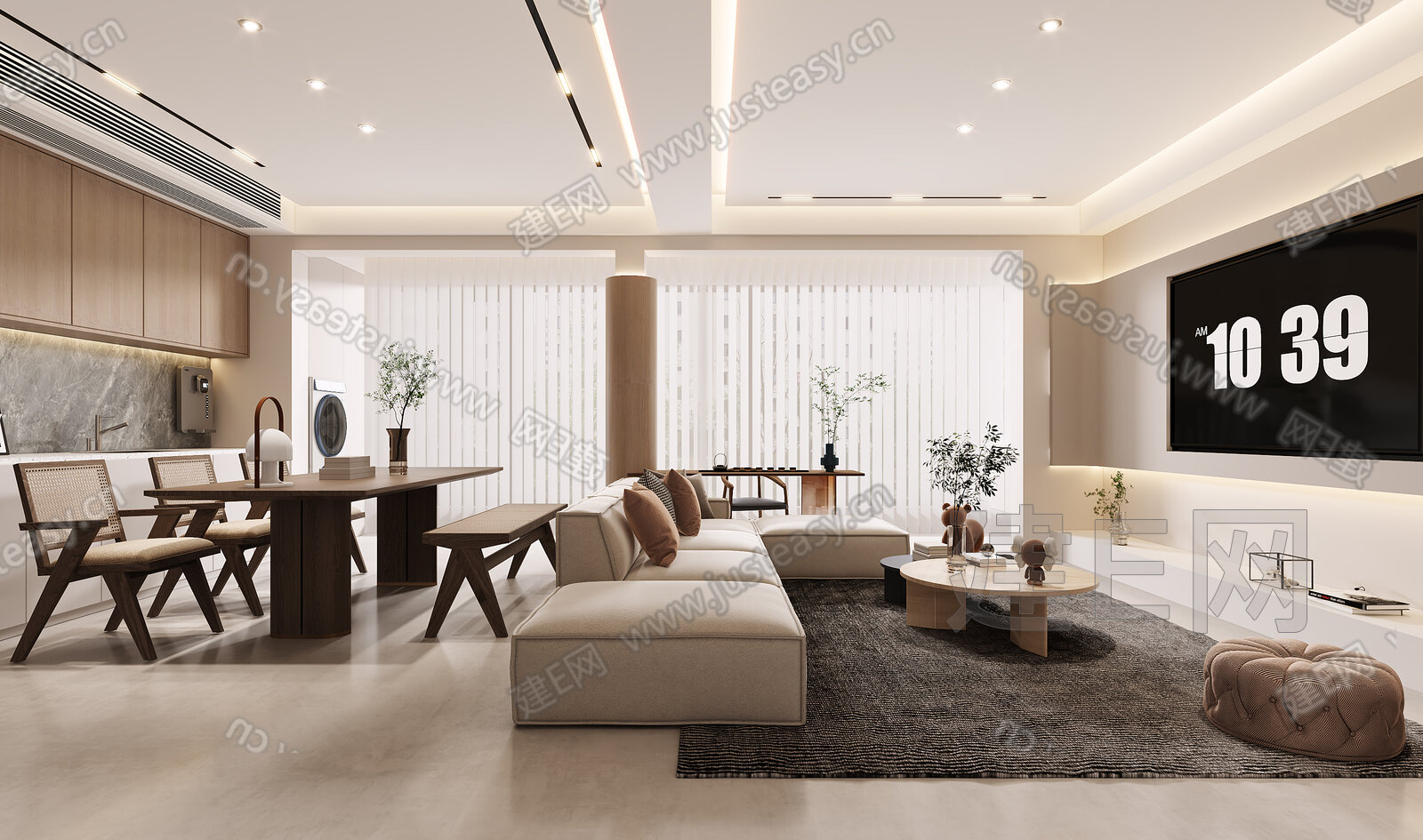 【现代客餐厅3d模型】建E网_现代客餐厅3d模型下载[ID:107698134]_打造3d现代客餐厅模型免费下载平台