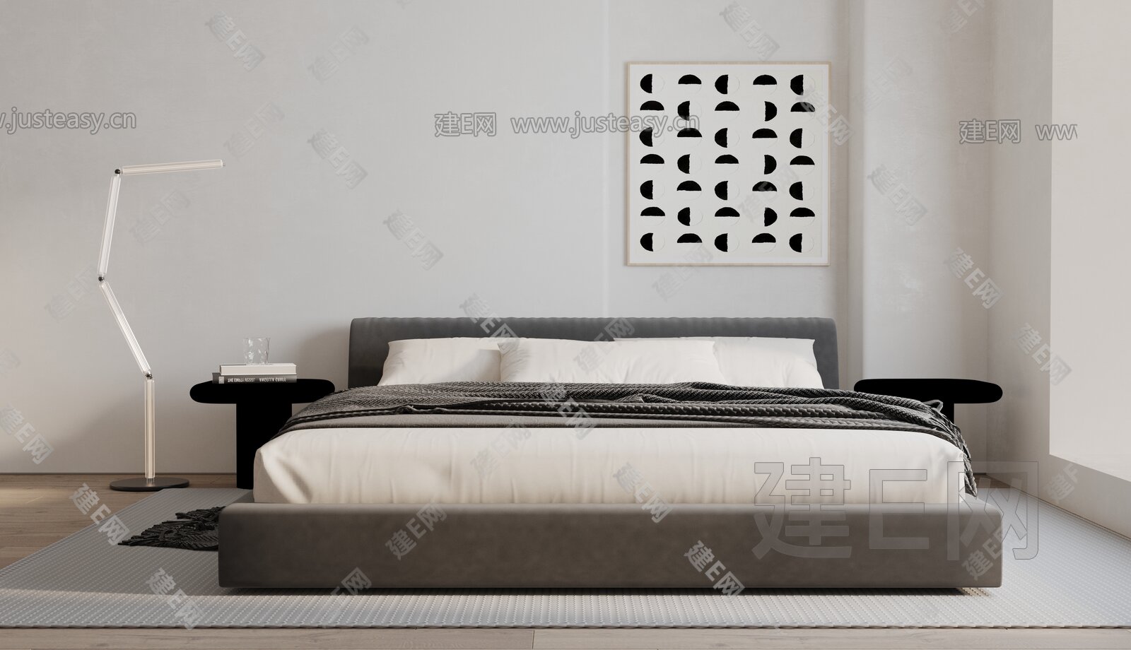 现代双人床模型SU模型下载[ID:105402298]_建E室内设计网